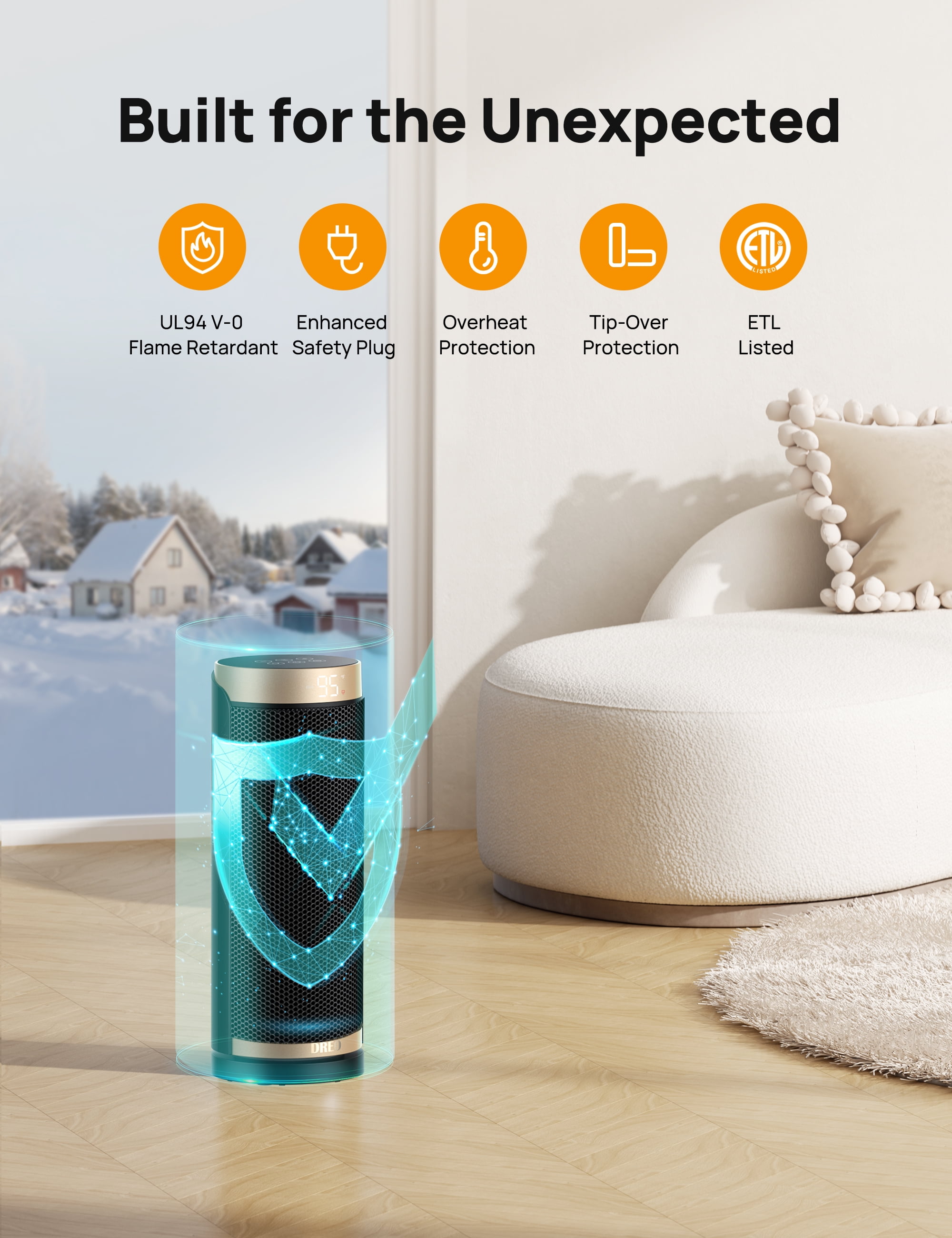 Dreo Space Heater, 1500W PTC Ceramic Heaters for Indoor Use with Remote, 70° Oscillation, 1-12H Timer, Electric Heaters with Thermostat, Fast and Safe Portable Heater for Office, Bedroom, Large Room - Image 8