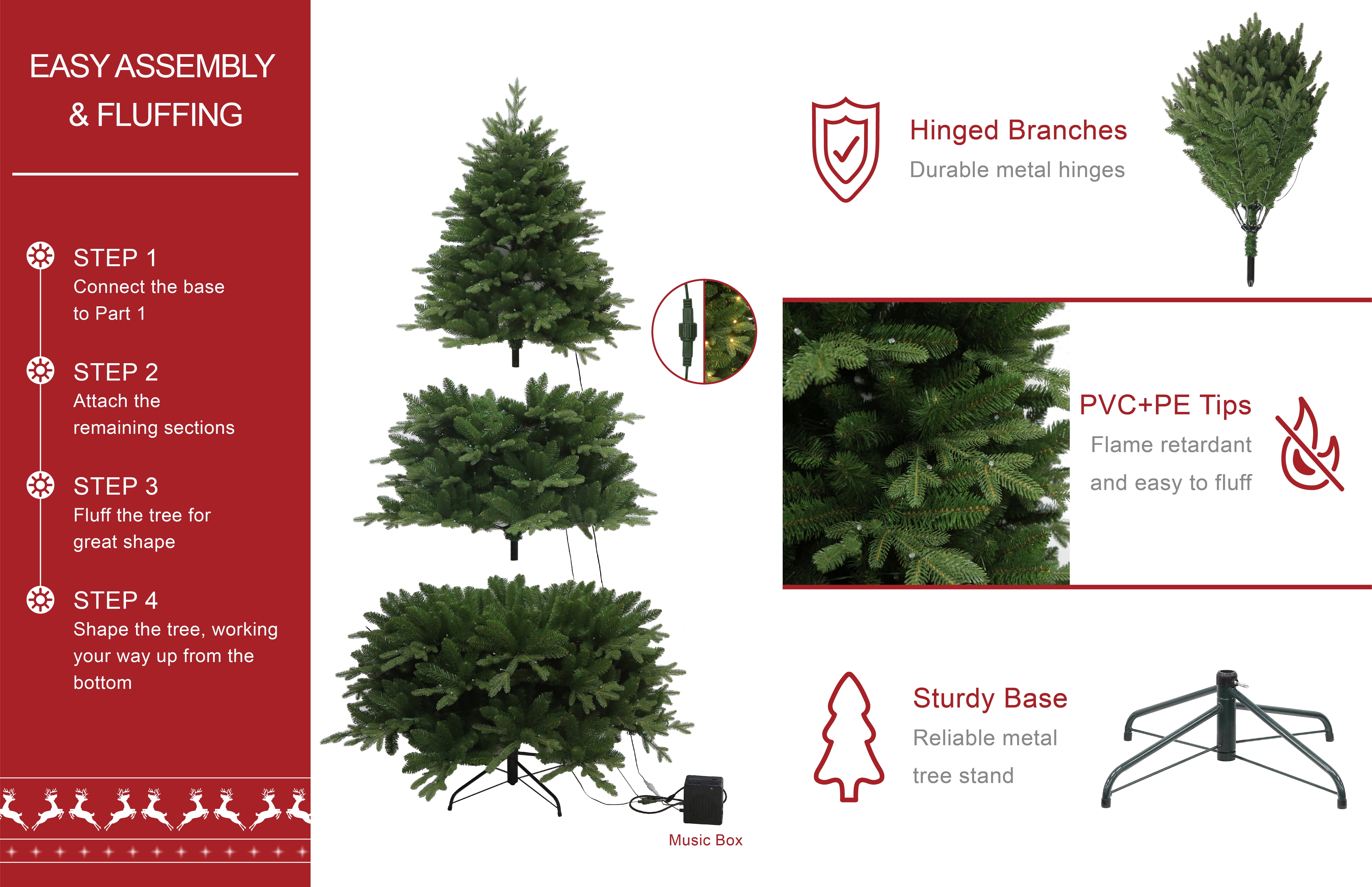 7.5 ft Bluetooth Musical Artifical Christmas Tree with 500 WRGB Color Changing Lights and a Speaker with Remote, by Holiday Time - Image 10