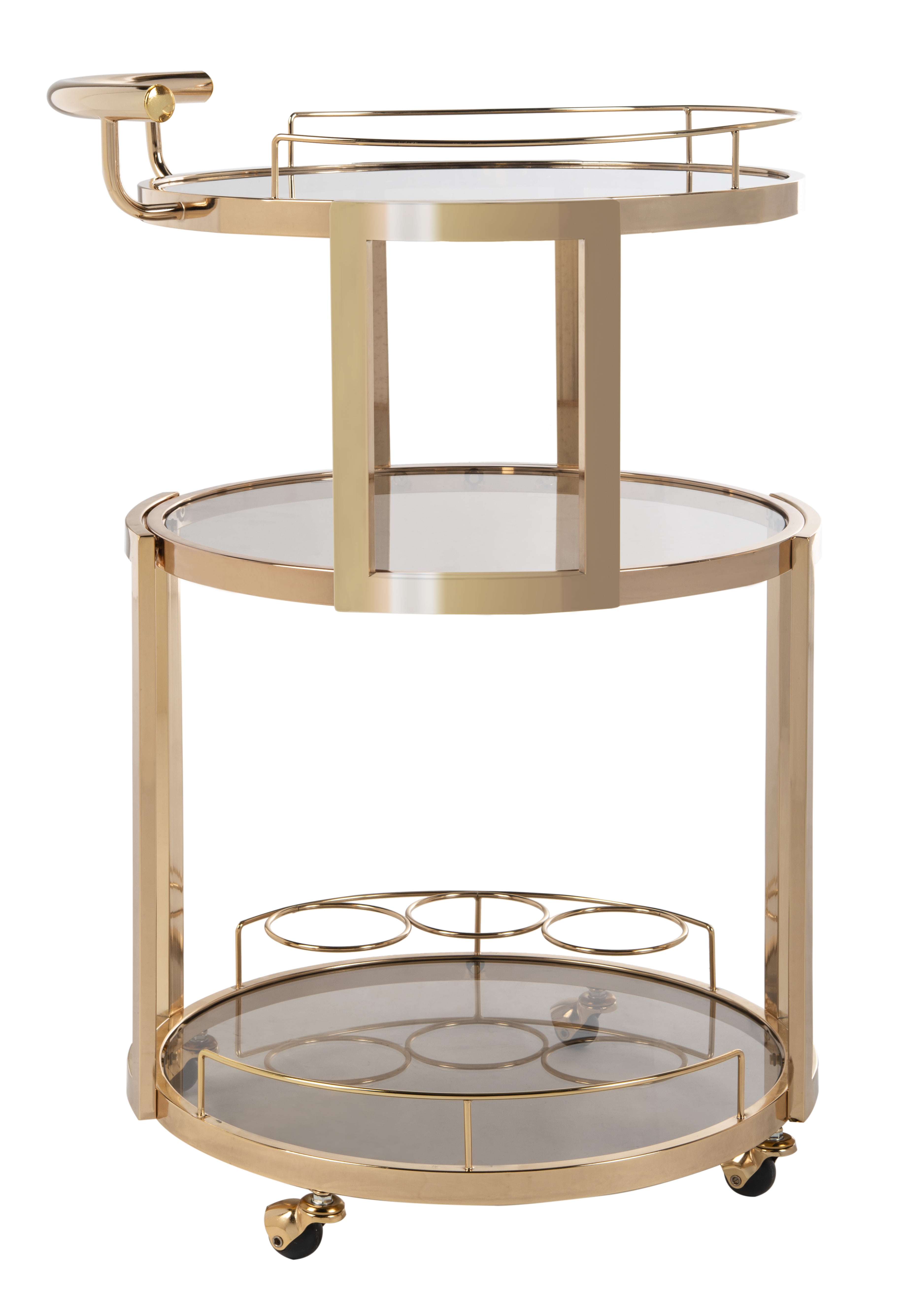 SAFAVIEH Tio 3 Tier Modern Glam Round Bar Cart with Wine Rack, Gold/Tinted Glass - Image 7