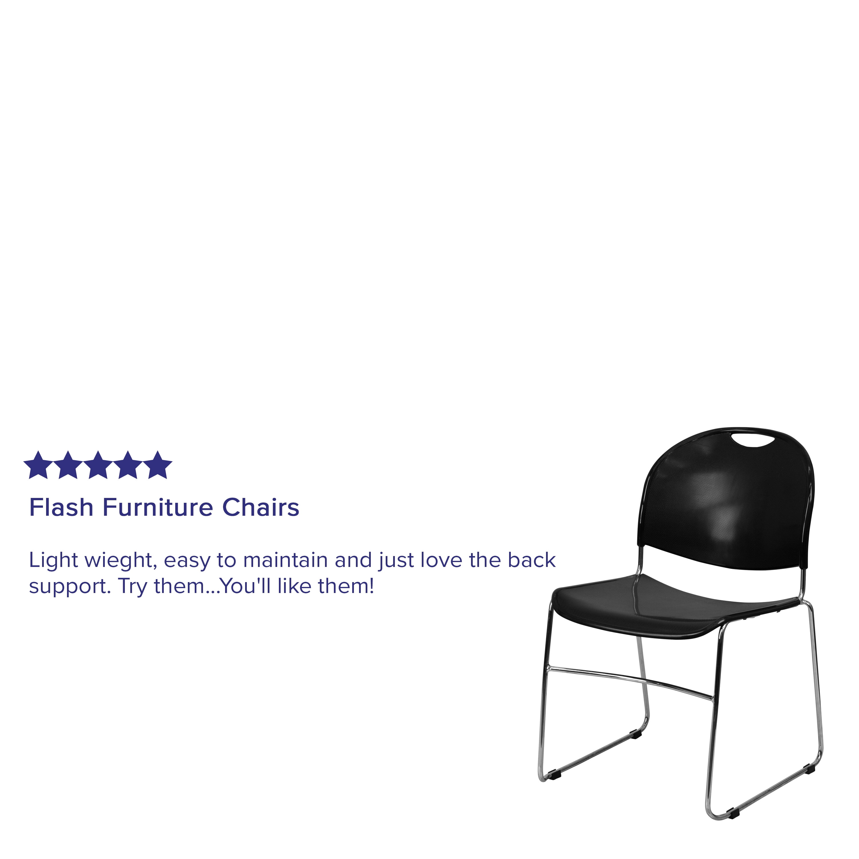 Flash Furniture 4 Pack HERCULES Series 880 lb. Capacity Black Ultra-Compact Stack Chair with Black Powder Coated Frame - Image 2