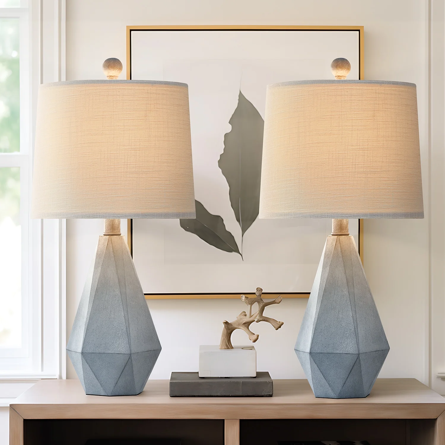 Oneach Farmhouse Table Lamps Set of 2 for Living Room Bedroom 20.25" Resin Bedside Nightstand Lamps with Linen Drum Shade - Image 9