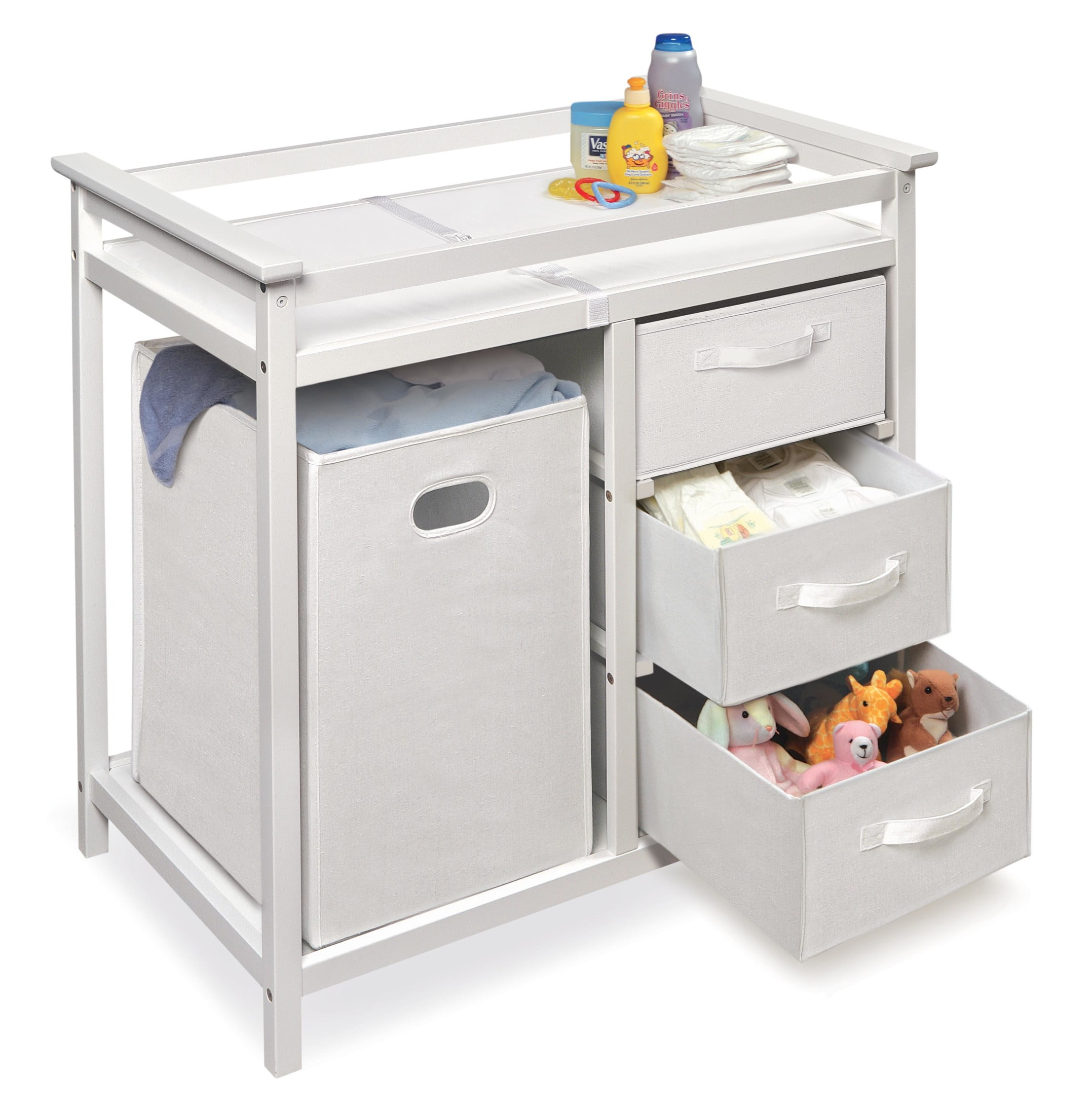 Badger Basket Modern Baby Changing Table with Hamper and 3 Baskets, White, Includes Pad - Image 6