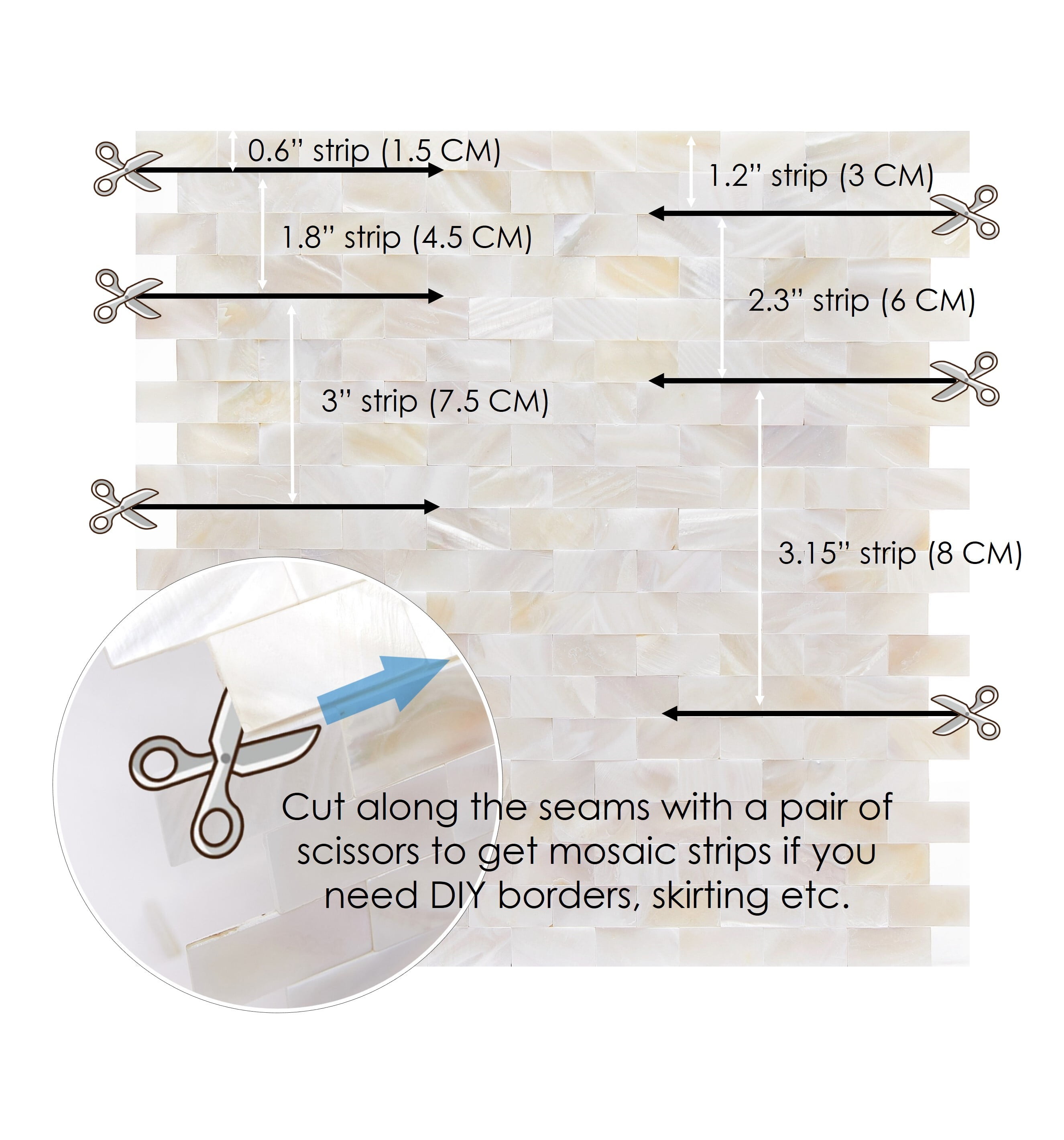 Acopelo Peel and Stick Mother of Pearl Mosaic Metro Tile Natural White 12" x 12" for Backsplash, Kitchen Wall - 6 Tiles - Image 9