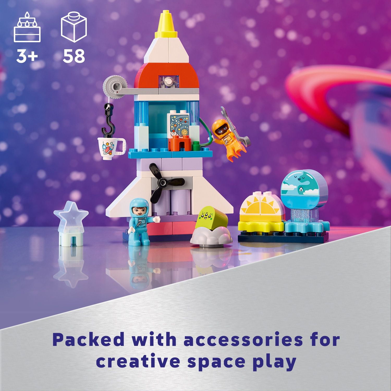 LEGO DUPLO 3 in 1 Space Shuttle Adventure Rocket Ship Building Set, Kids Educational Space Discovery Toy for 3-Year-Olds and Up, Develops Preschool Kids’ Learning and Fine Motor Skills, 10422 - Image 5