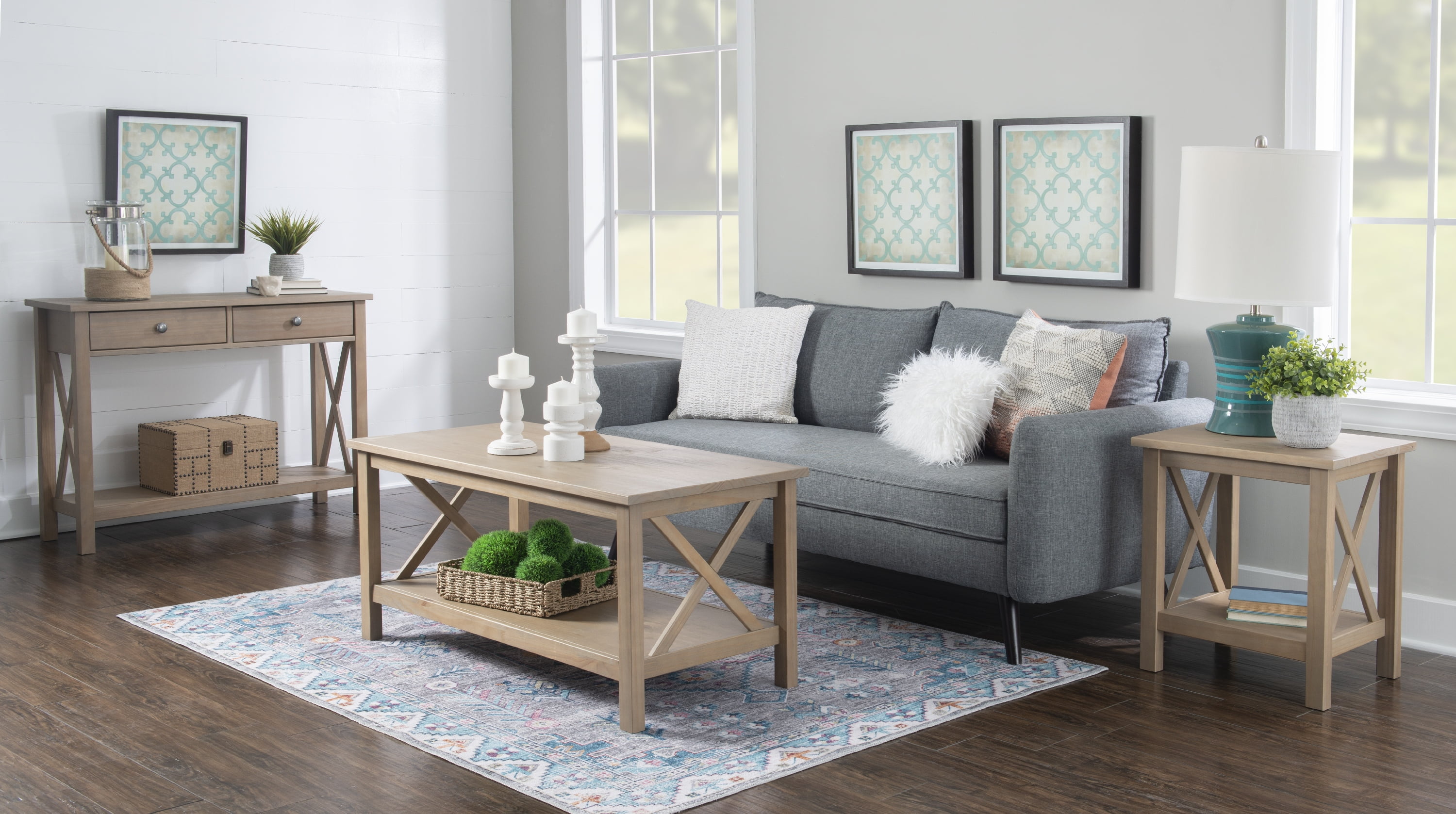 Linon Davis Farmhouse Coffee Table with Shelf, Driftwood - Image 9