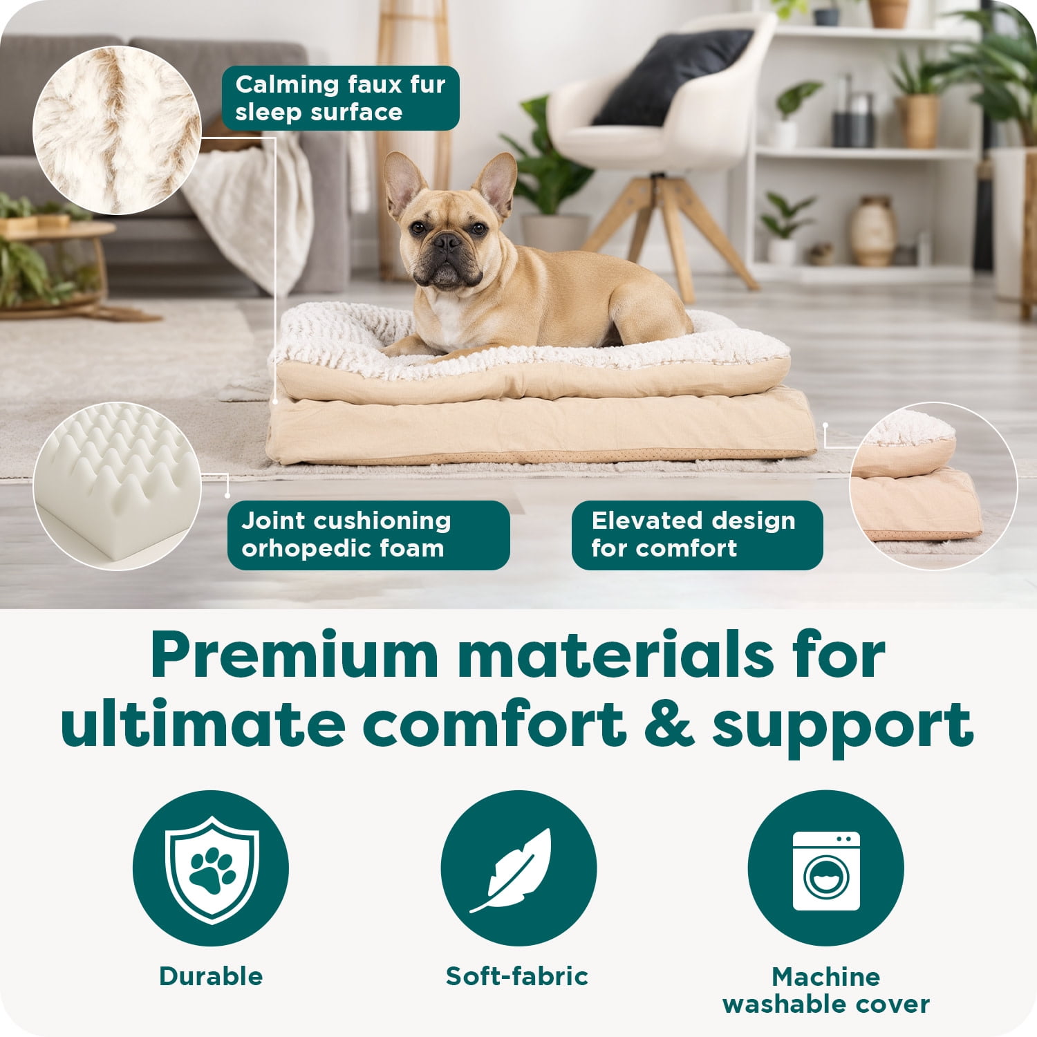 FurHaven Pet Products Medium Embossed Faux Fur & Suede Pillow Top Mattress Dog & Cat Bed, Taupe - Image 6