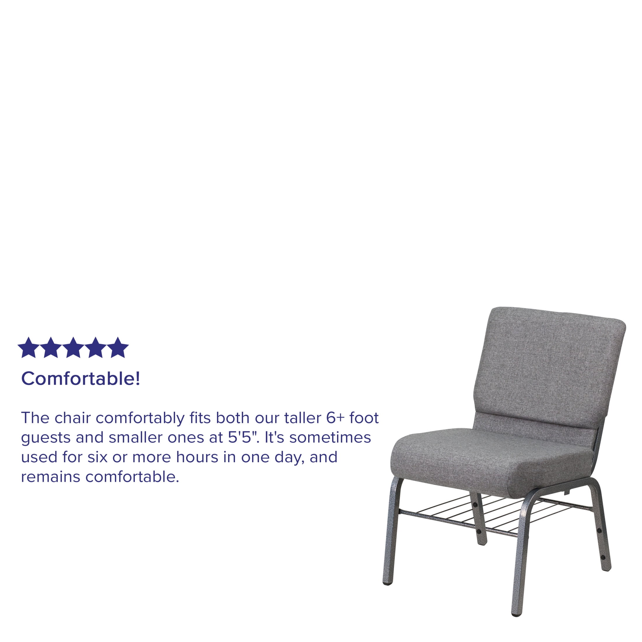 Flash Furniture Hercules Series 21"W Upholstered Adult Church Chair with Book Rack, Gray - Image 10