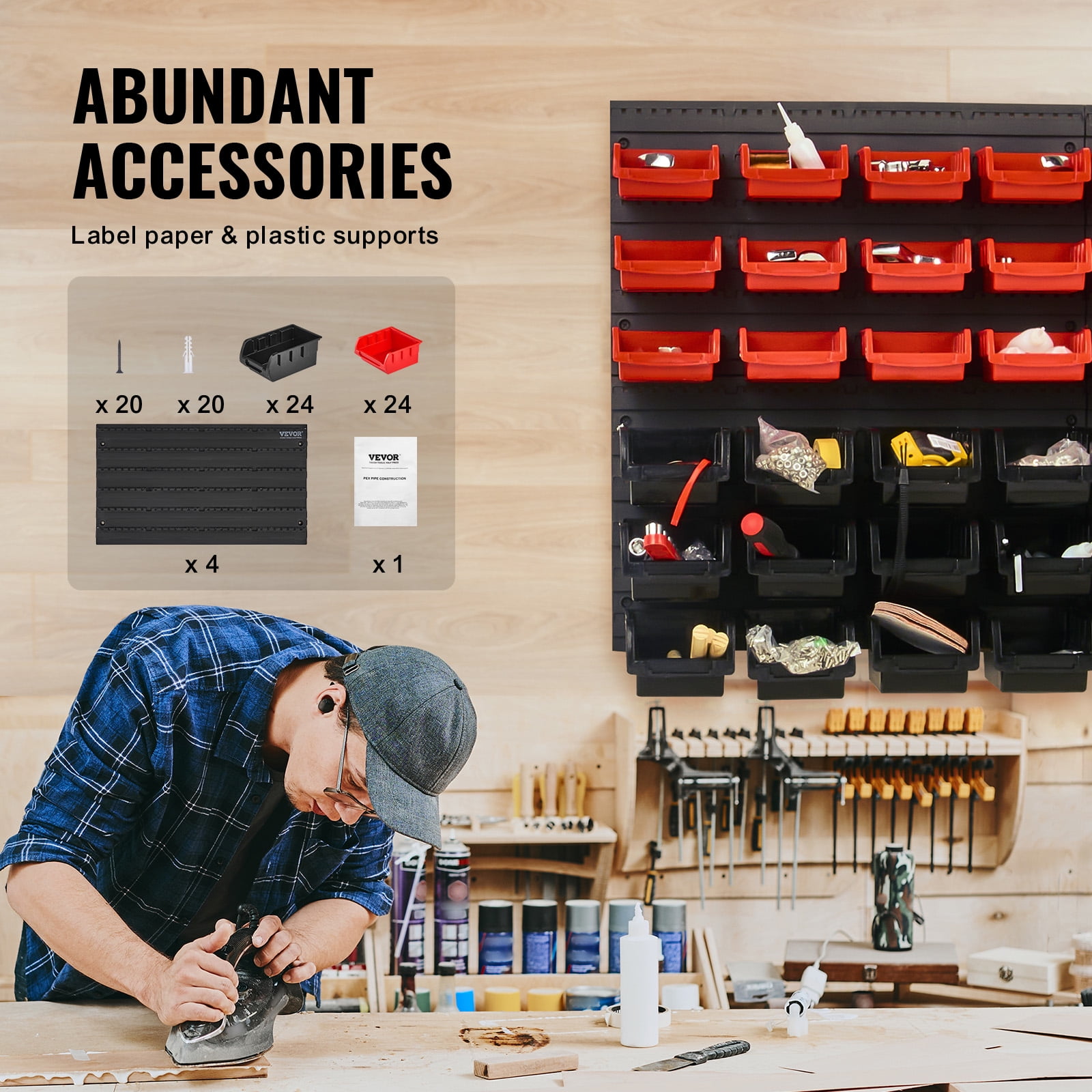 KFFKFF Wall Mounted Storage Bins Small Parts Organizer Garage Tool Rack 48 Bins - Image 5