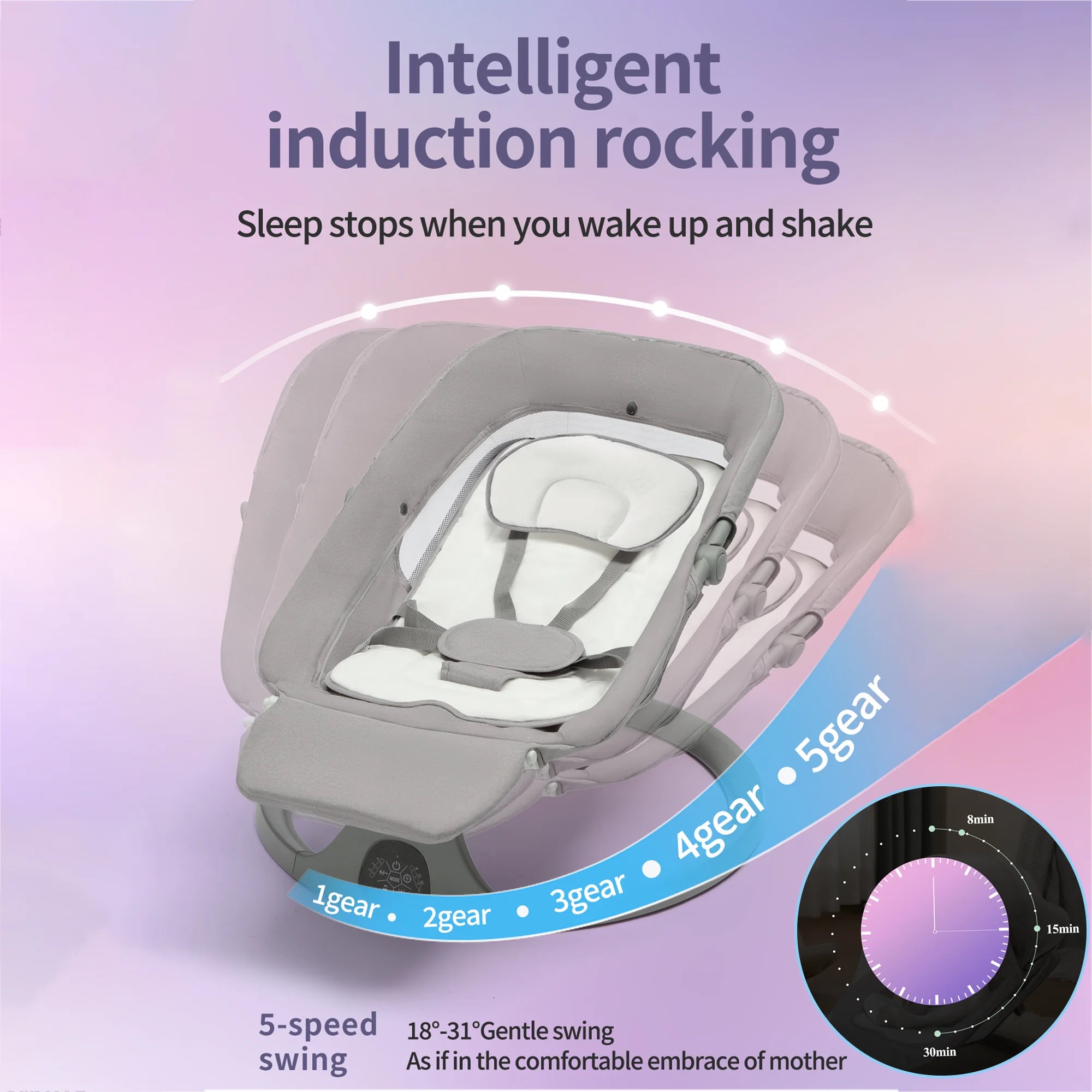 Electric Baby Swing with Footrest and Dinner Plate for Newborns Infants, Bluetooth Music, 5 Swing Speeds, Remote Control, Mosquito Net - Image 10