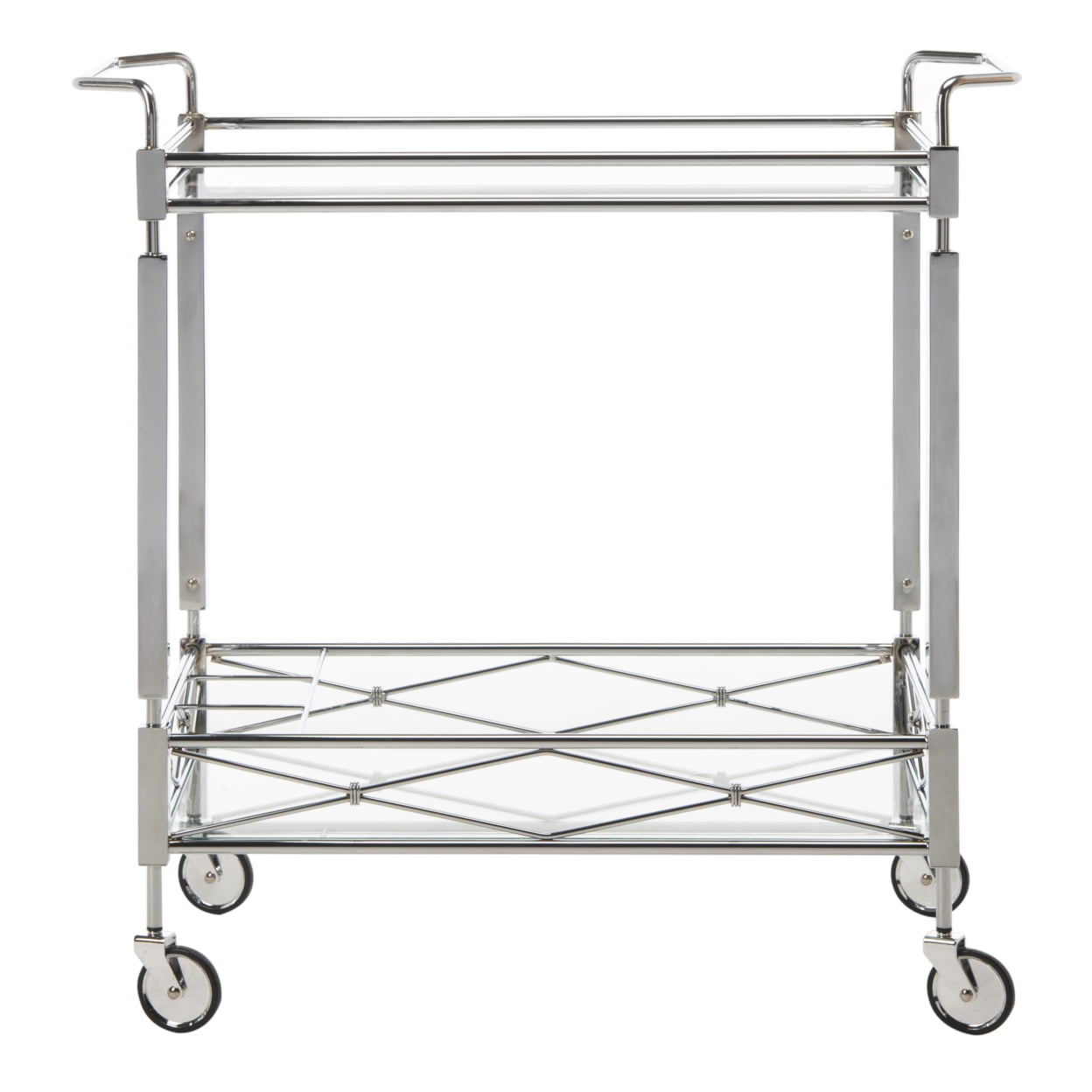 SAFAVIEH Ingrid 2 Tier Modern Glam Rectangle Bar Cart with Casters, Chrome - Image 5
