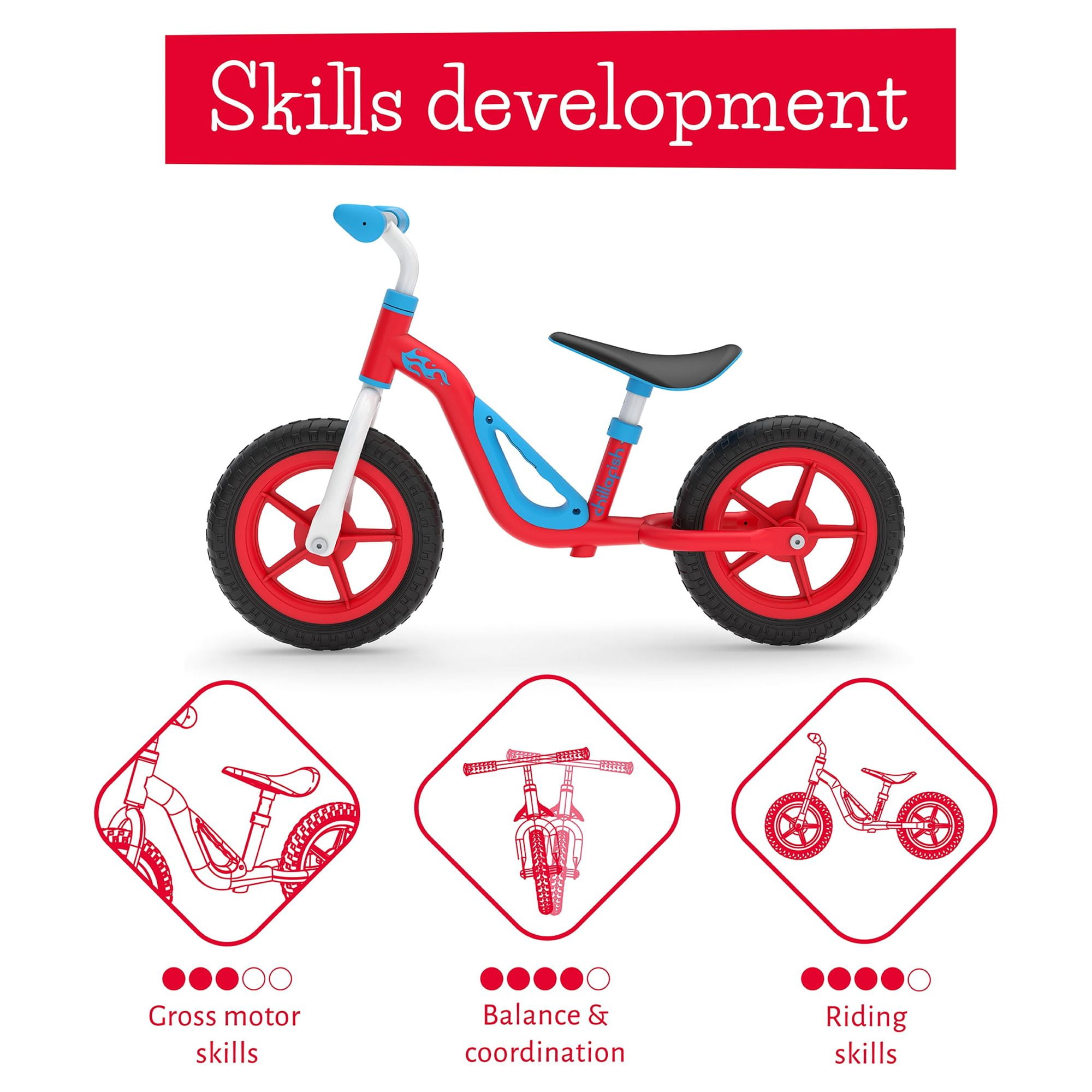 Chillafish Charlie Lightweight Toddler Balance Bike with Carry Handle, Adjustable Seat and Handlebar, Puncture-Proof 10-inch Wheels, for Kids 18-48 Months, Red - Image 2