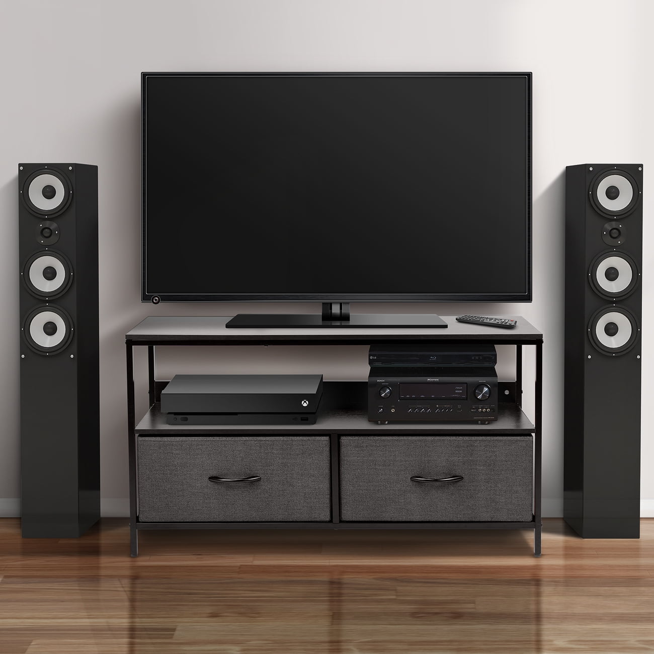 Sorbus Dresser Drawers TV Table Stand- Furniture Storage Chest Tower Unit for Bedroom, Hallway, Closet, Office Organization - Steel Frame, Wood Top, Easy Pull Fabric Bins (Black) - Image 4