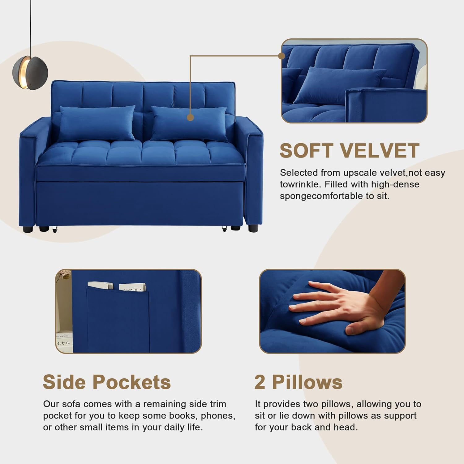 DEALTOPS Loveseat Sleeper Sofa Bed, Pull-Out Couch - Full Size Blue - Image 4