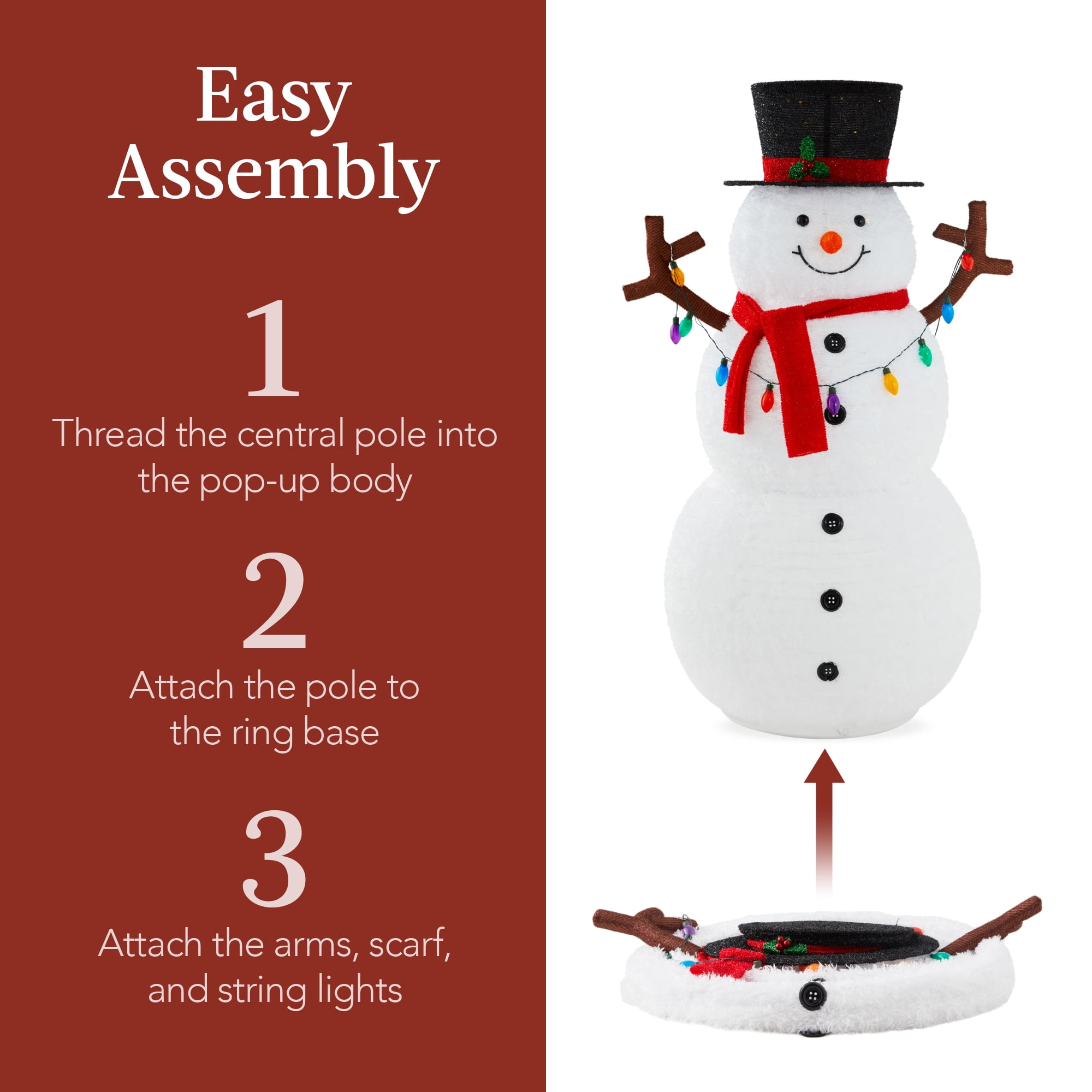Best Choice Products 5ft Lighted Pop-Up Snowman, Outdoor Christmas Holiday Decoration w/ 200 LED Lights, Hat, Scarf - Image 5
