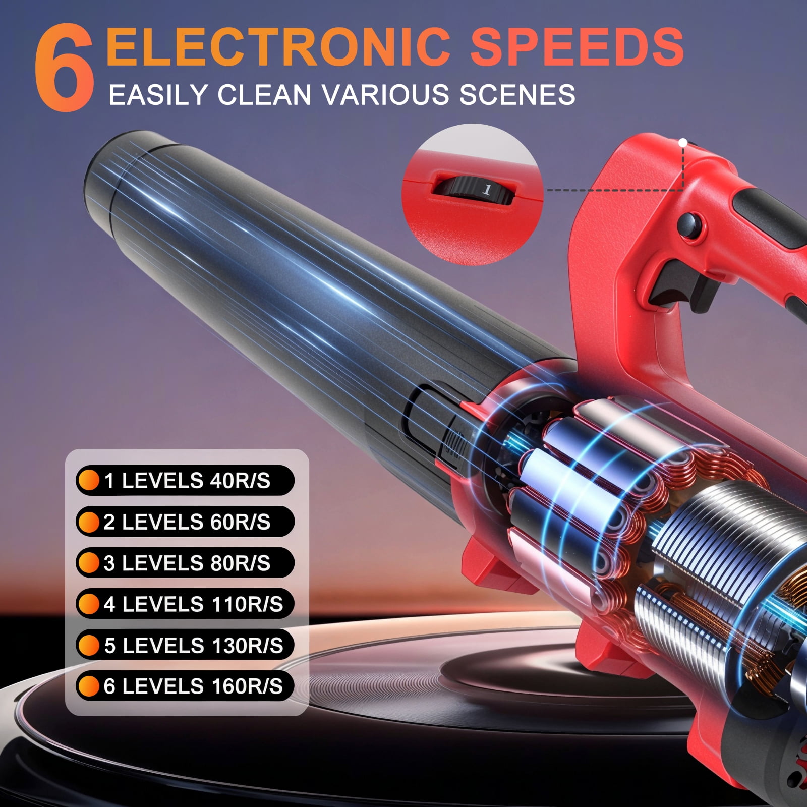 NEXPOW Leaf Blower,580CFM 160MPH Cordless Electric Blower,4 Speed Mode with 2 Battery and Charger - Image 8