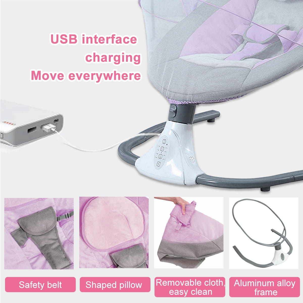 HAOUUCYIN Electric Baby Swing, bluetooth Music Infant Swing with 12 Lullabies for Boys Girls, Pink - Image 7