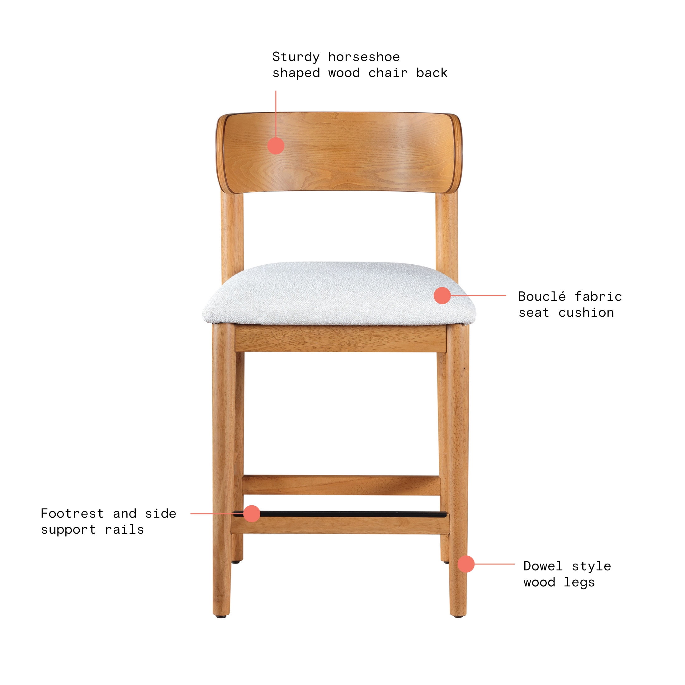 Beautiful Drew Counter-Height Stools by Drew Barrymore, Warm Honey Finish, 2 Pack - Image 3