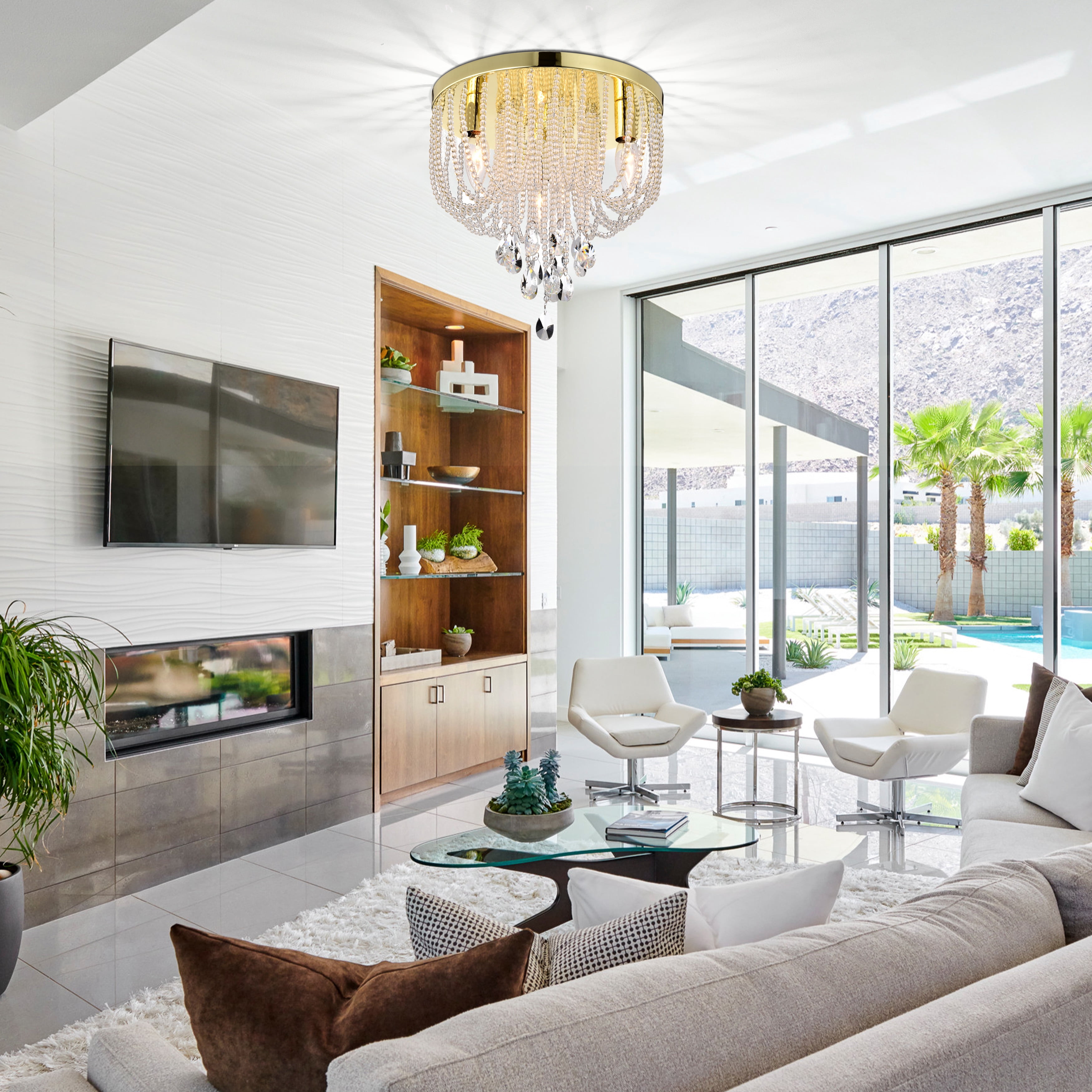 Gold Flush Mount Ceiling Light Fixtures Crystal Chandelier Modern 3-Light Light Fixture - Image 7