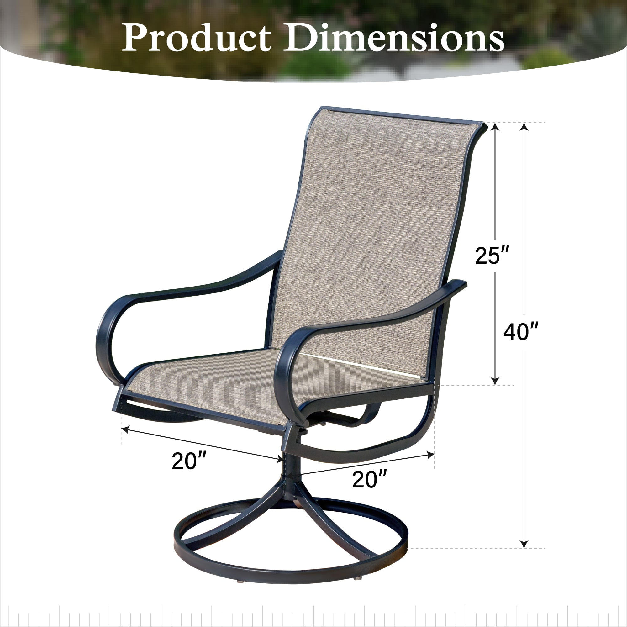 Sophia & William Patio Dining Chairs Outdoor Swivel Textilene Chairs Set of 2 with Black Steel Frame - Image 2