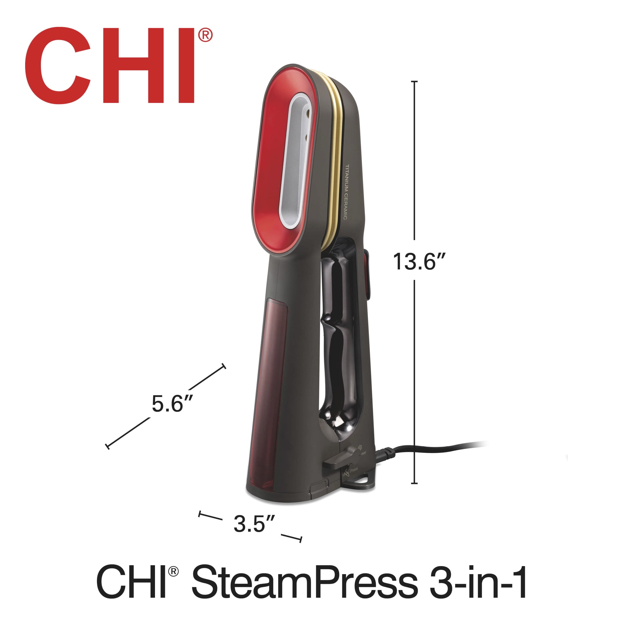 CHI SteamPress 3-in-1 Handheld Garment Steamer for Clothes, Travel Steamer & Iron, Black - Image 7