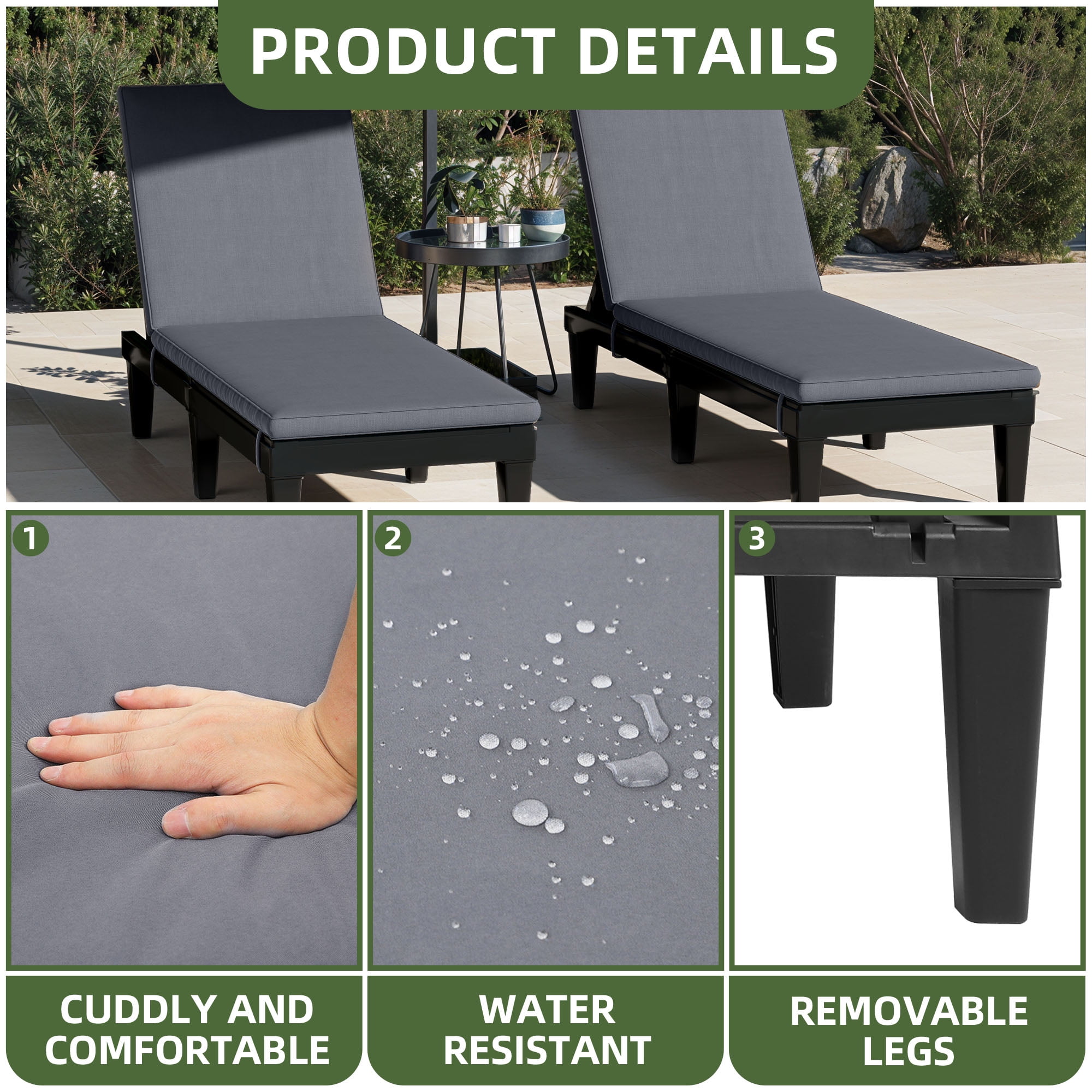 Dextrus Black Outdoor Wicker Loveseat, Double Seater with 3CM Gray Cushion, Polypropylene Resin, Faux Wood Grain - Image 2