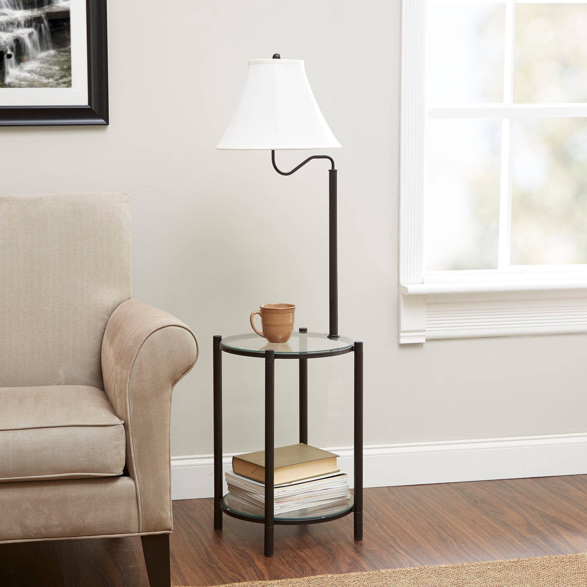 Mainstays Glass End Table Floor Lamp, Matte Black - Image 5