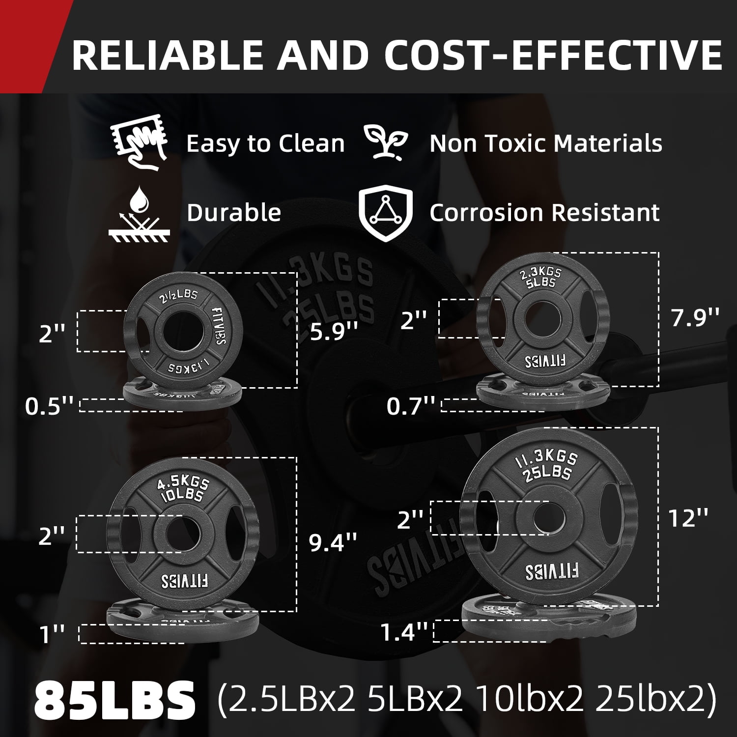 BalanceFrom 85LB Olympic Weight Set,with Barbell,Cast Iron Plates (2x2.5LB, 2x5LB, 2x10LB, 2x25LB) and Barbell Locks,for Strength Training & Home Gym - Image 5