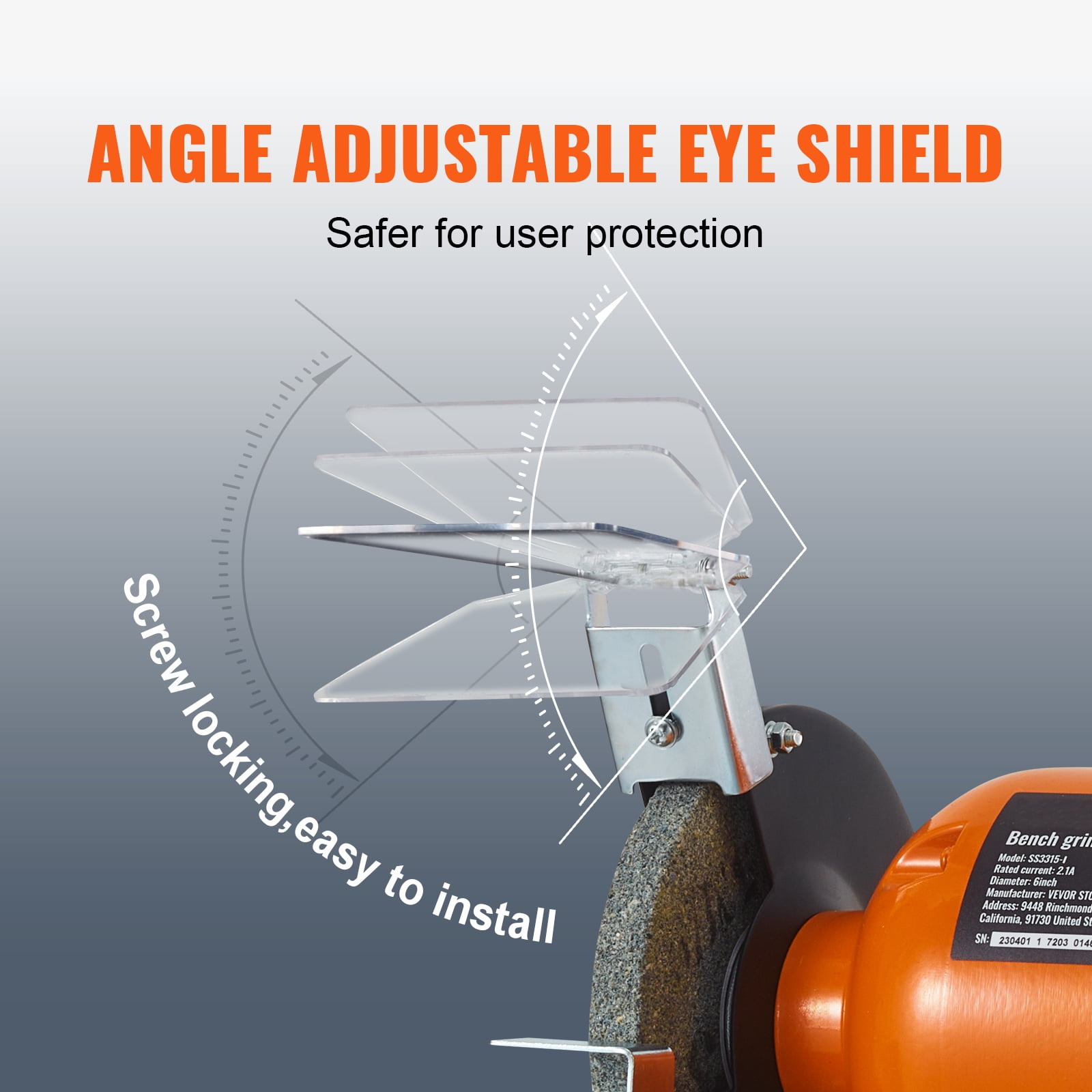 VEVOR Bench Grinder, 6 inch Single Speed Bench Grinder with 2.1A Brushless Motor 3550 RPM Table Grinder with 36/80-Grit Grinding Wheels for Grinding, Sharpening Application - Image 9