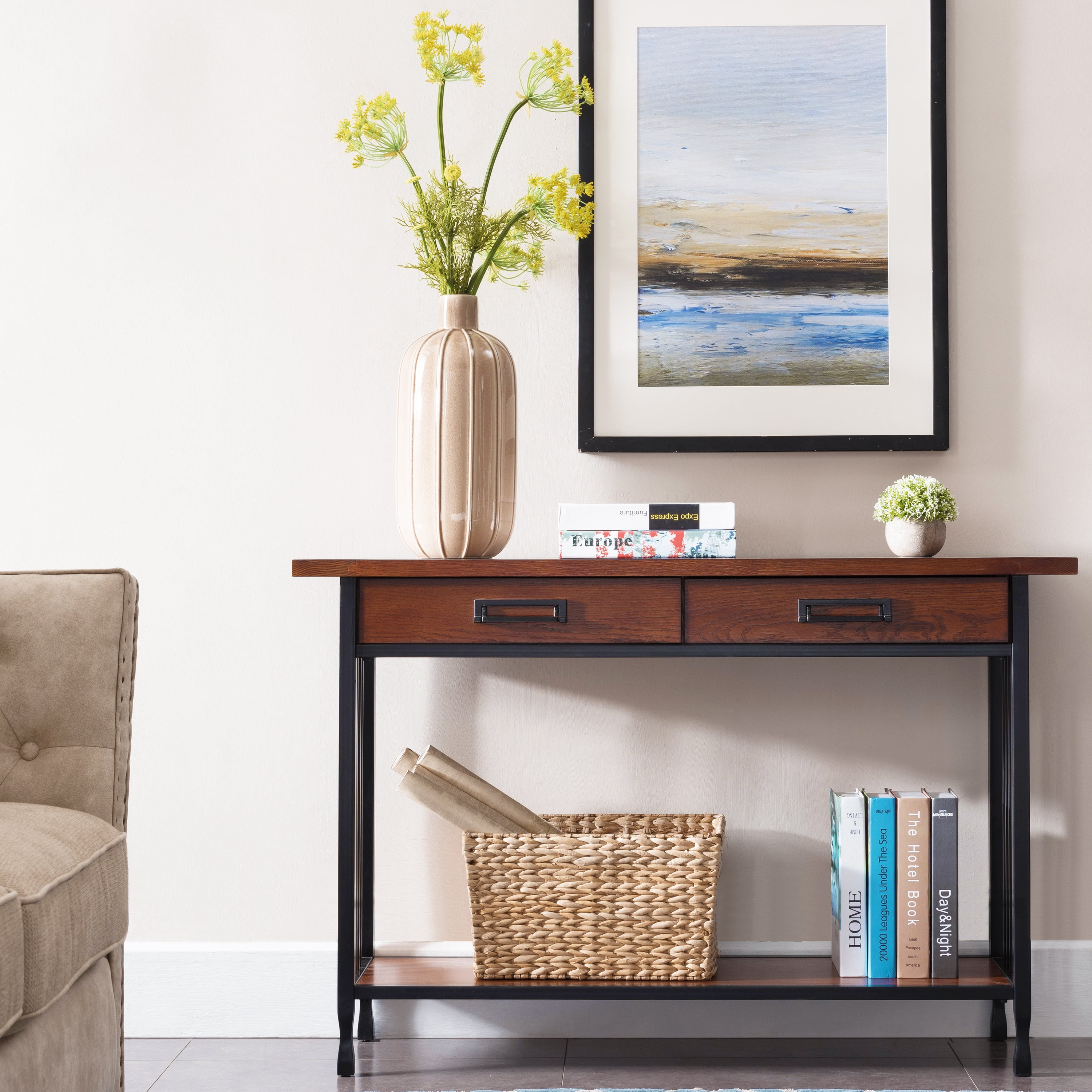 Leick Home Ironcraft Two Drawer Console Table in Mission Oak Finish - Image 13