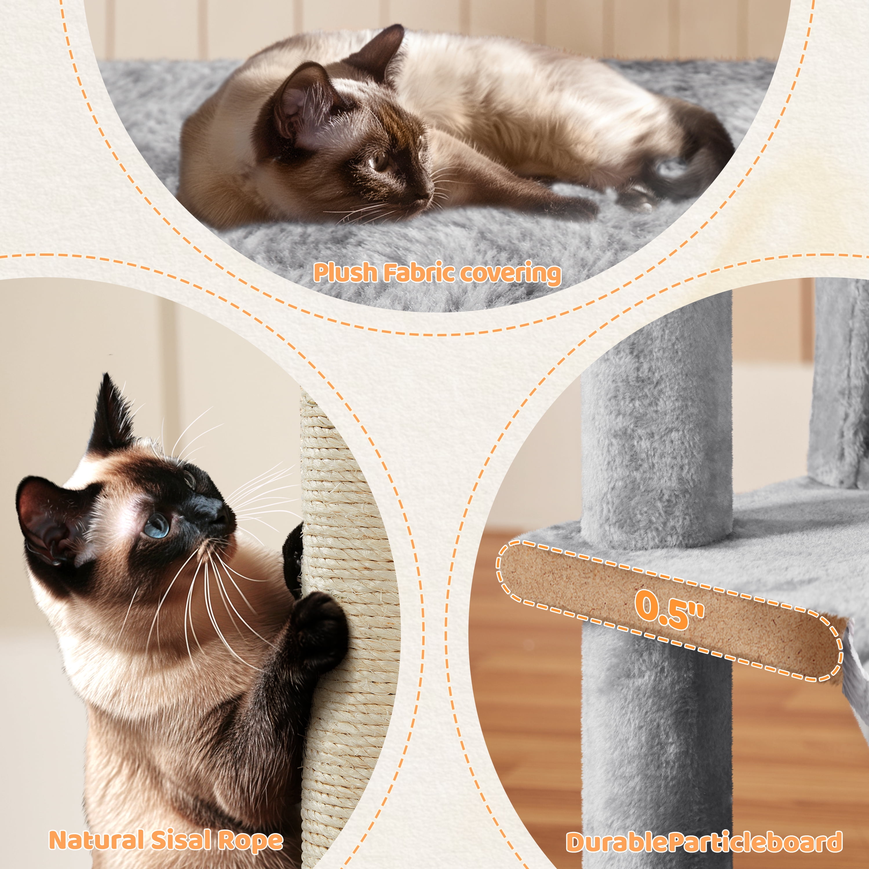 Renwick 54.5" Cat Tree Tower with Condos and Scratching Posts, Light Gray - Image 2