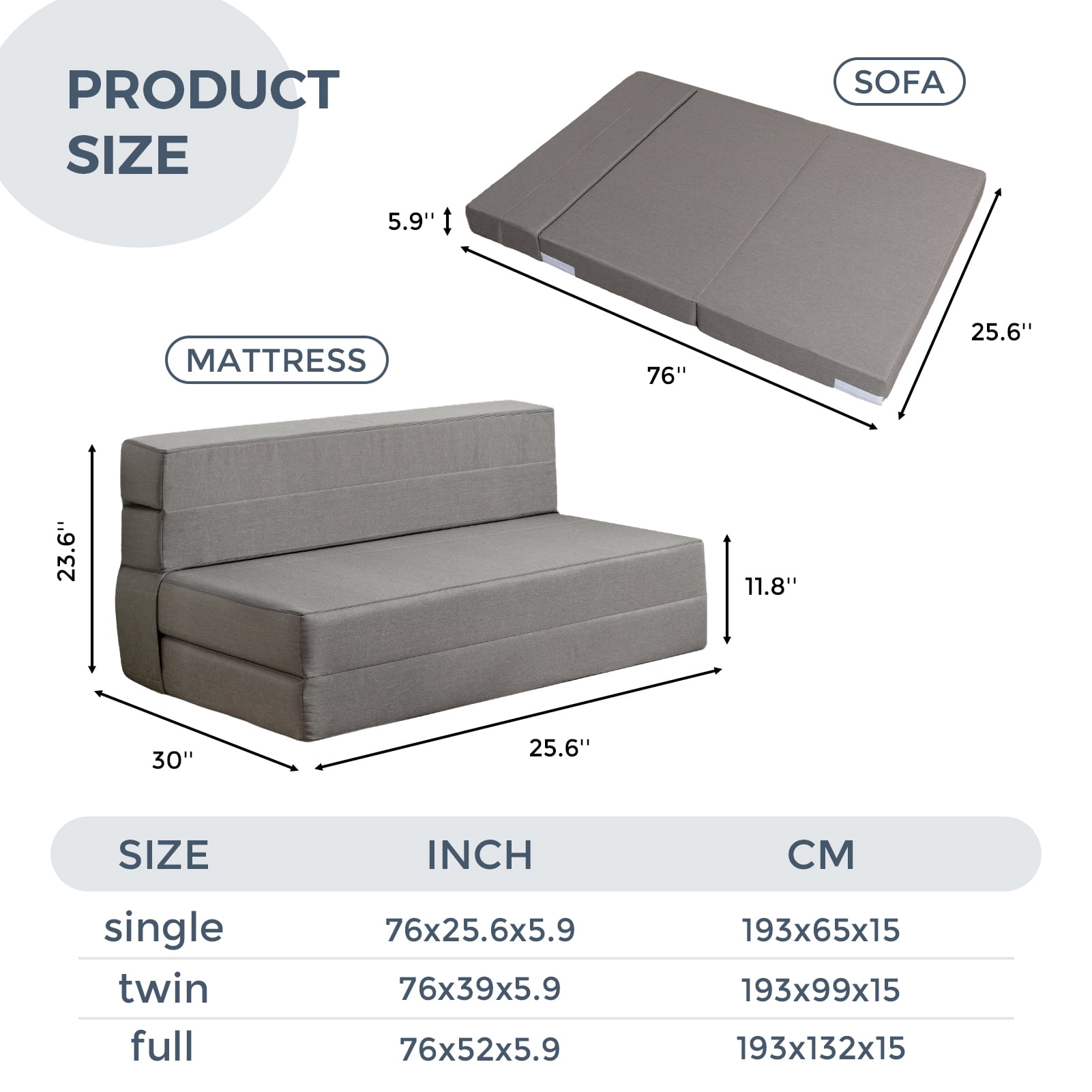 MAXYOYO Folding Sofa Bed Memory Foam Convertible Floor Sofa,Knitted Cloth Foldable Mattress,Suitable for Living Room/Dormitory/Home,Single,76*25.6*5.9 - Image 2