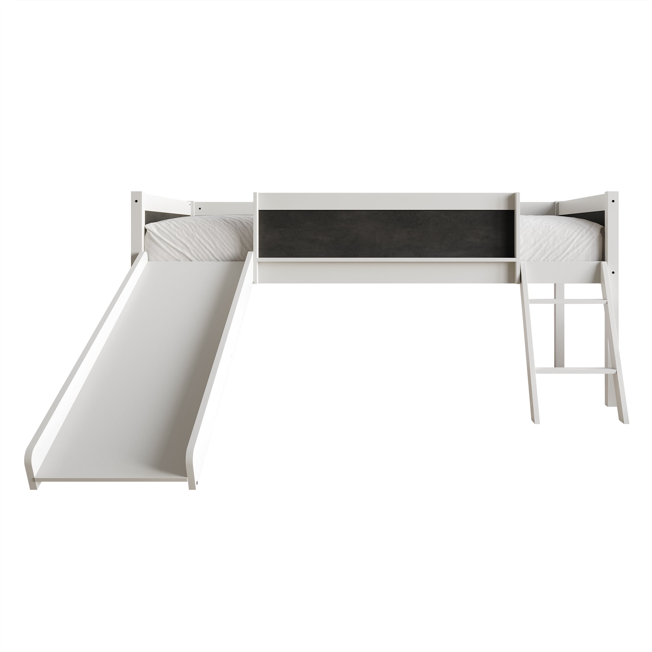 Castle Place Wooden Twin Junior Loft Bed with Chalkboard and Slide, White - Image 3