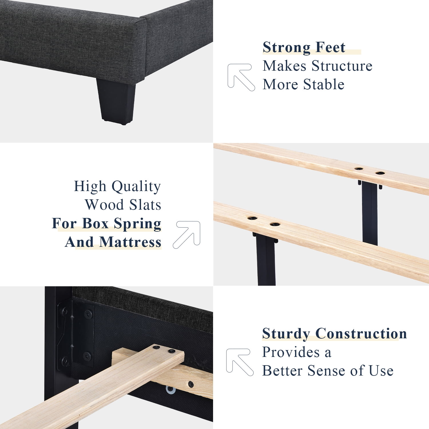 Allewie Queen Size Panel Platform Bed Frame with Adjustable High Upholstered Headboard, Grey - Image 9