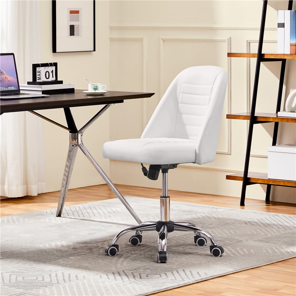 Alden Design Modern Tufted Faux Leather Armless Desk Chair for Home Office, White - Image 7