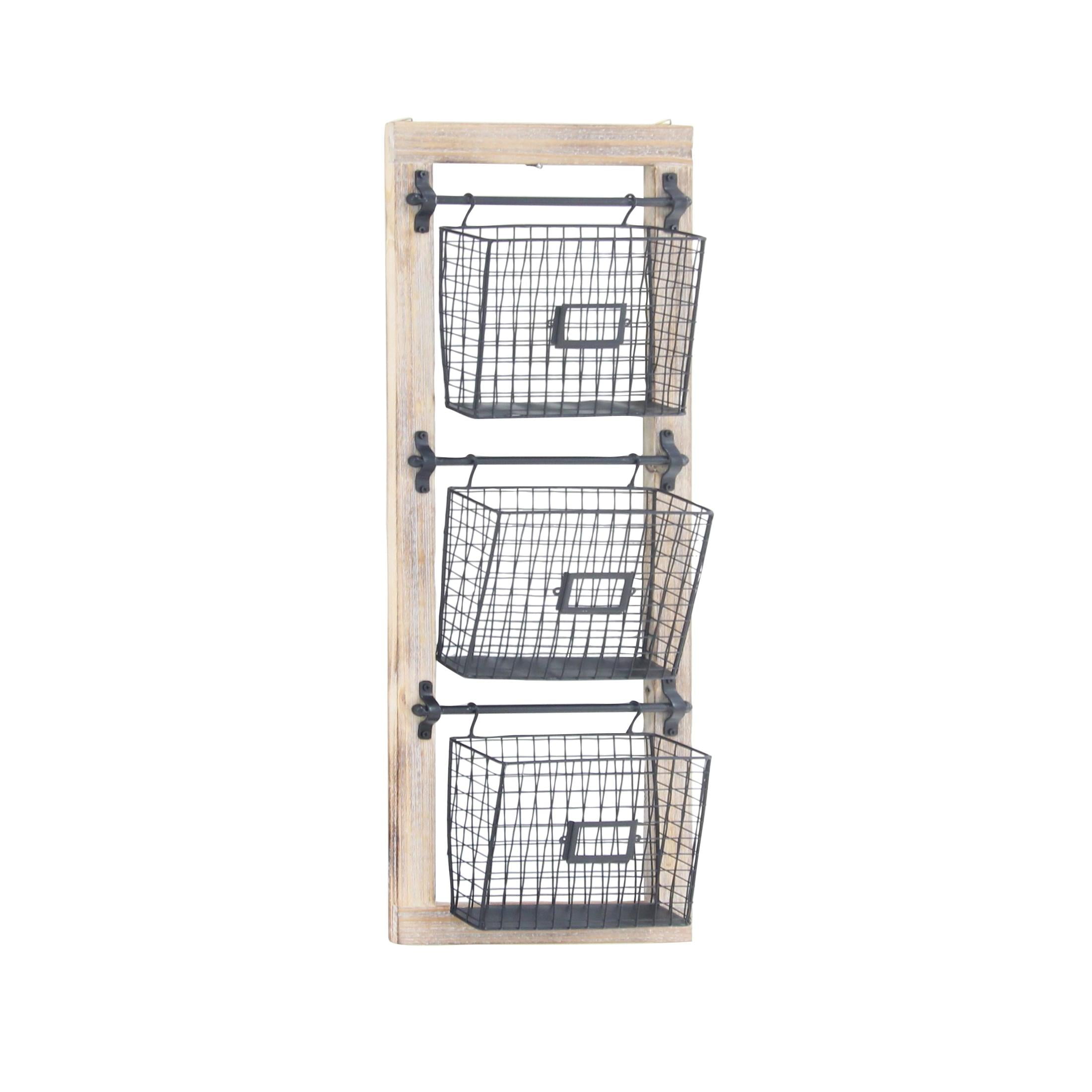 DecMode 36" Black Metal 3 Slot Suspended Wire Basket Magazine Rack Holder with Label Slot - Image 12