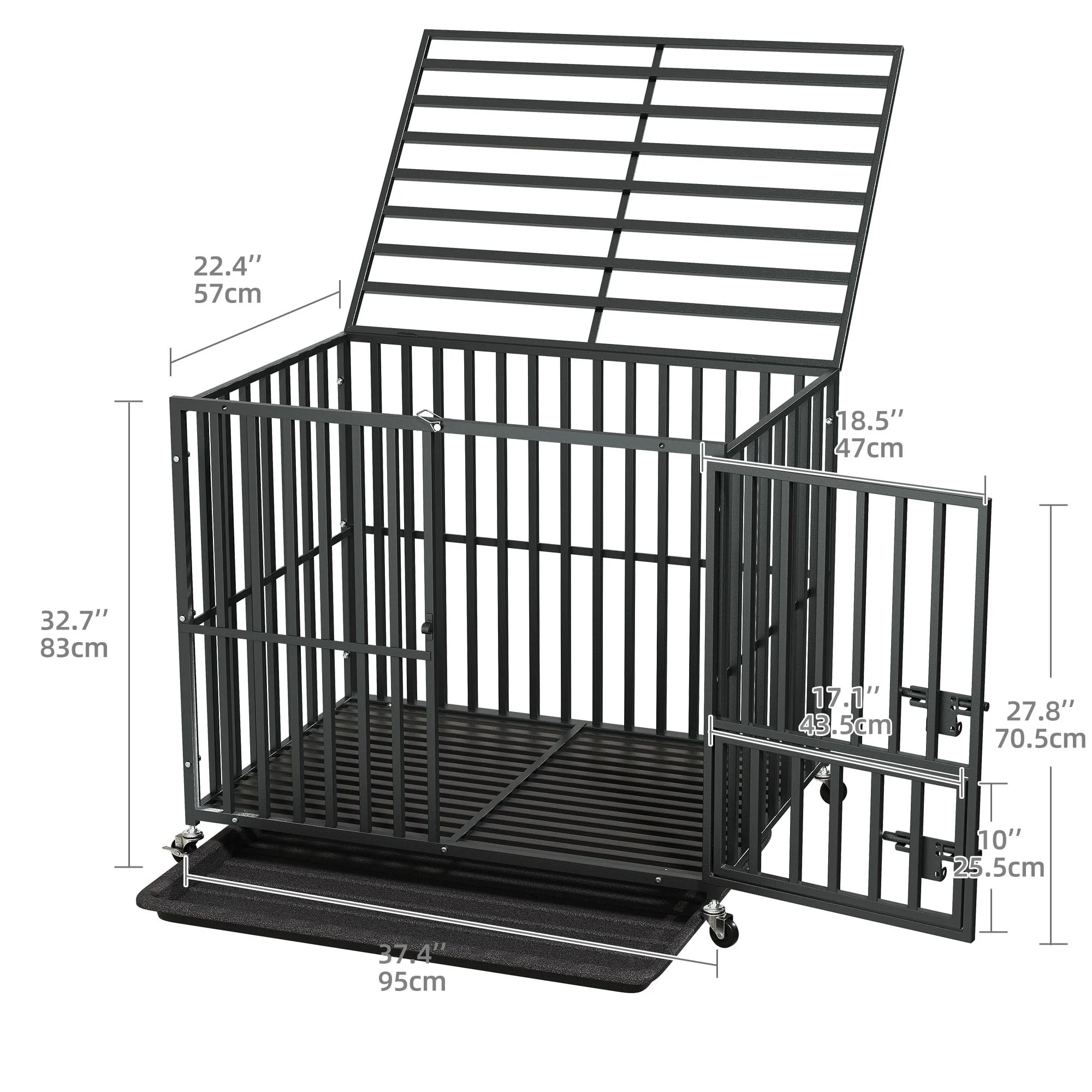 Uforic 37 inch Heavy Duty Dog Crate, Dog Cage Kennel with Lockable Wheels and Removable Tray - Image 10