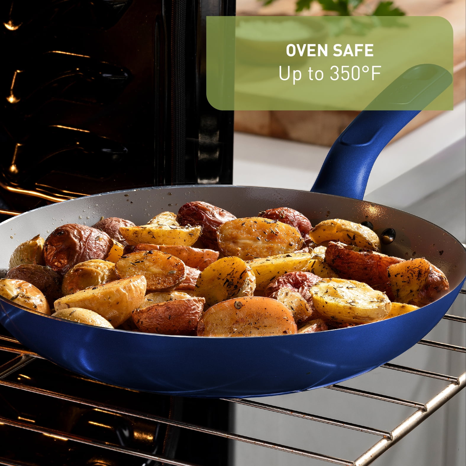 T-fal Easy Care Ceramic Non-Stick, 12 Piece Pots and Pans Cookware Set, Electric Blue - Image 7