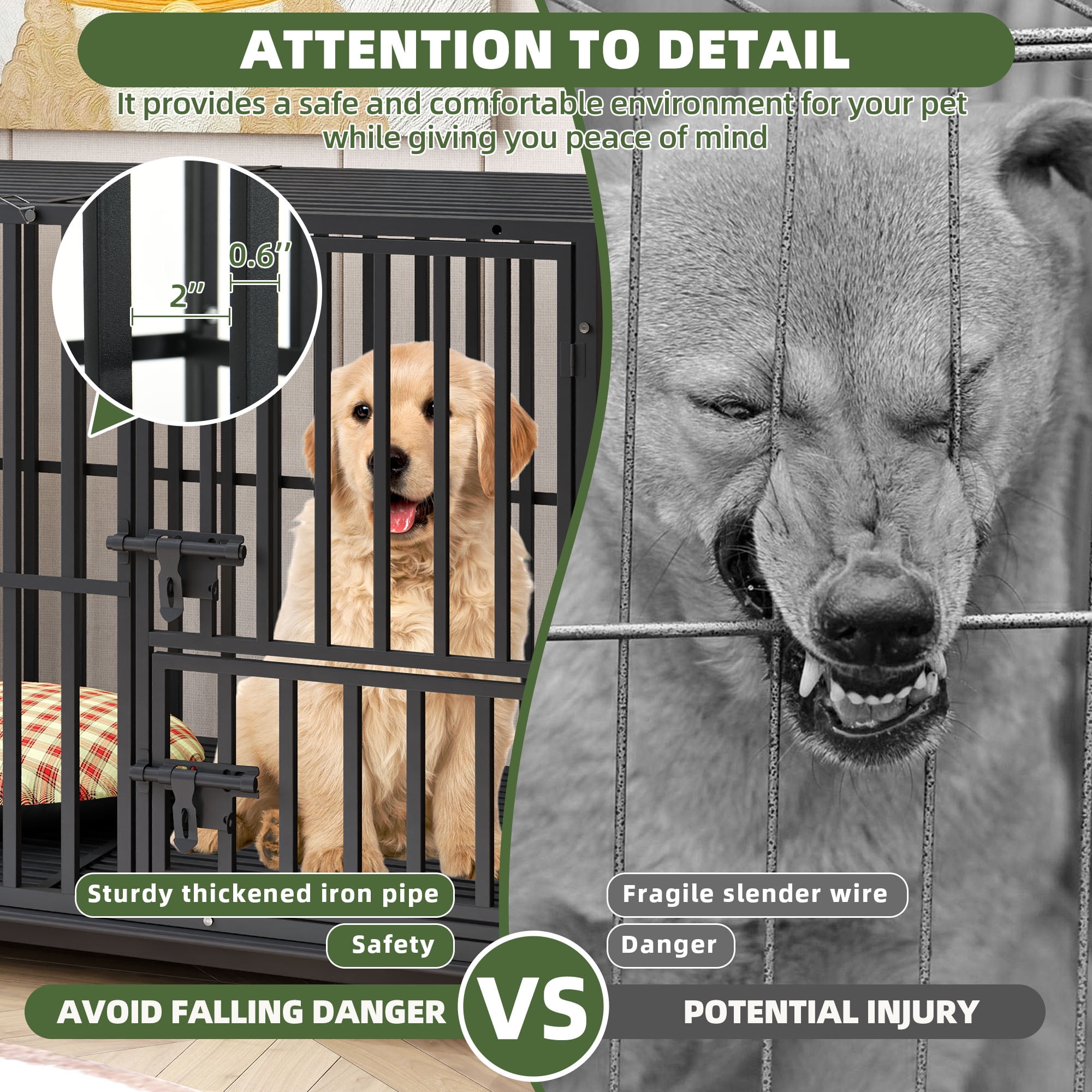 Uforic 48 Inch Heavy Duty Dog Crate Cage Kennel with Wheels, High Anxiety Indestructible, Sturdy Locks Design, 3 Door and Removable Tray, Extra Large XL XXL - Image 7