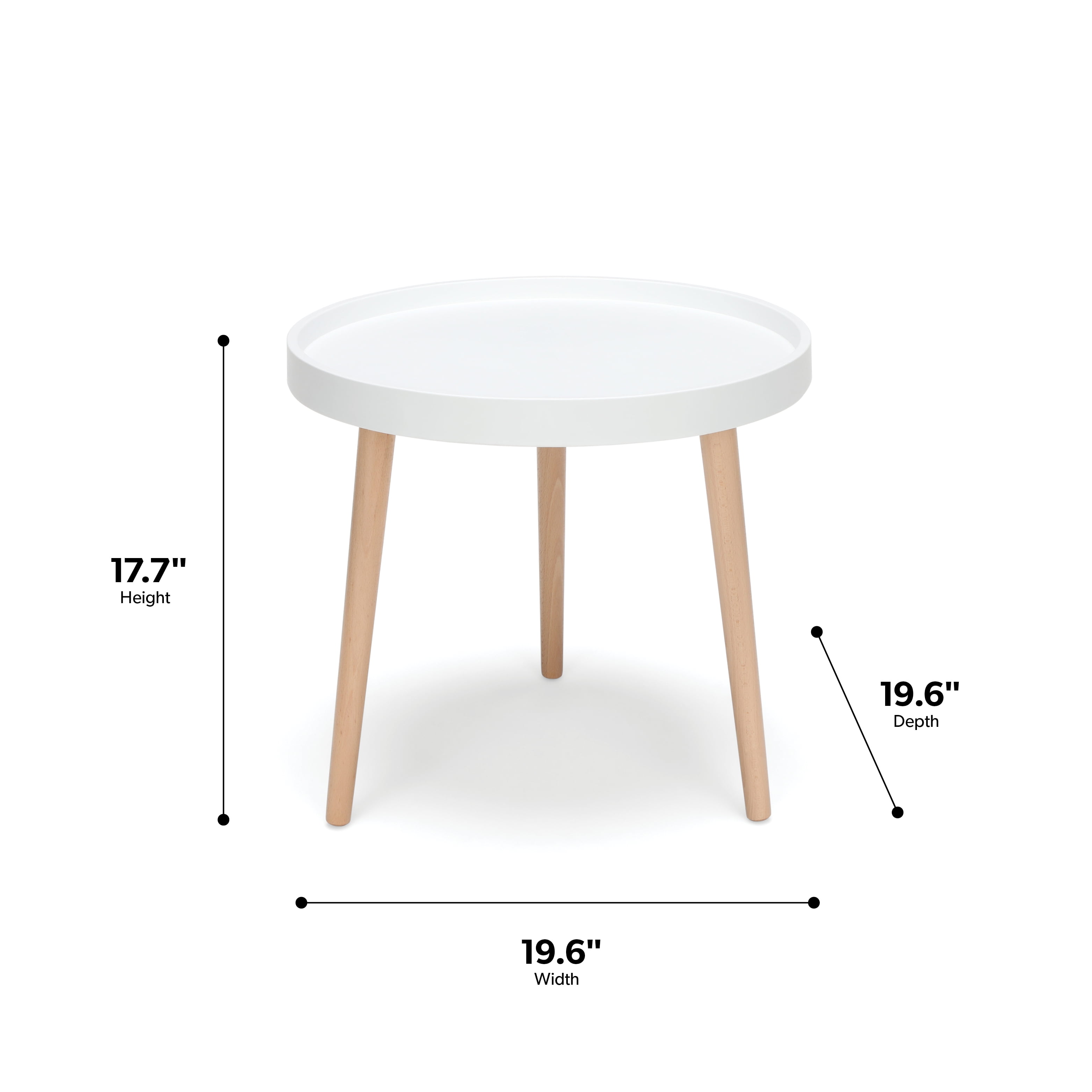 OFM Mid Century Modern Plastic End Table, Solid Wood Legs in White - Image 3