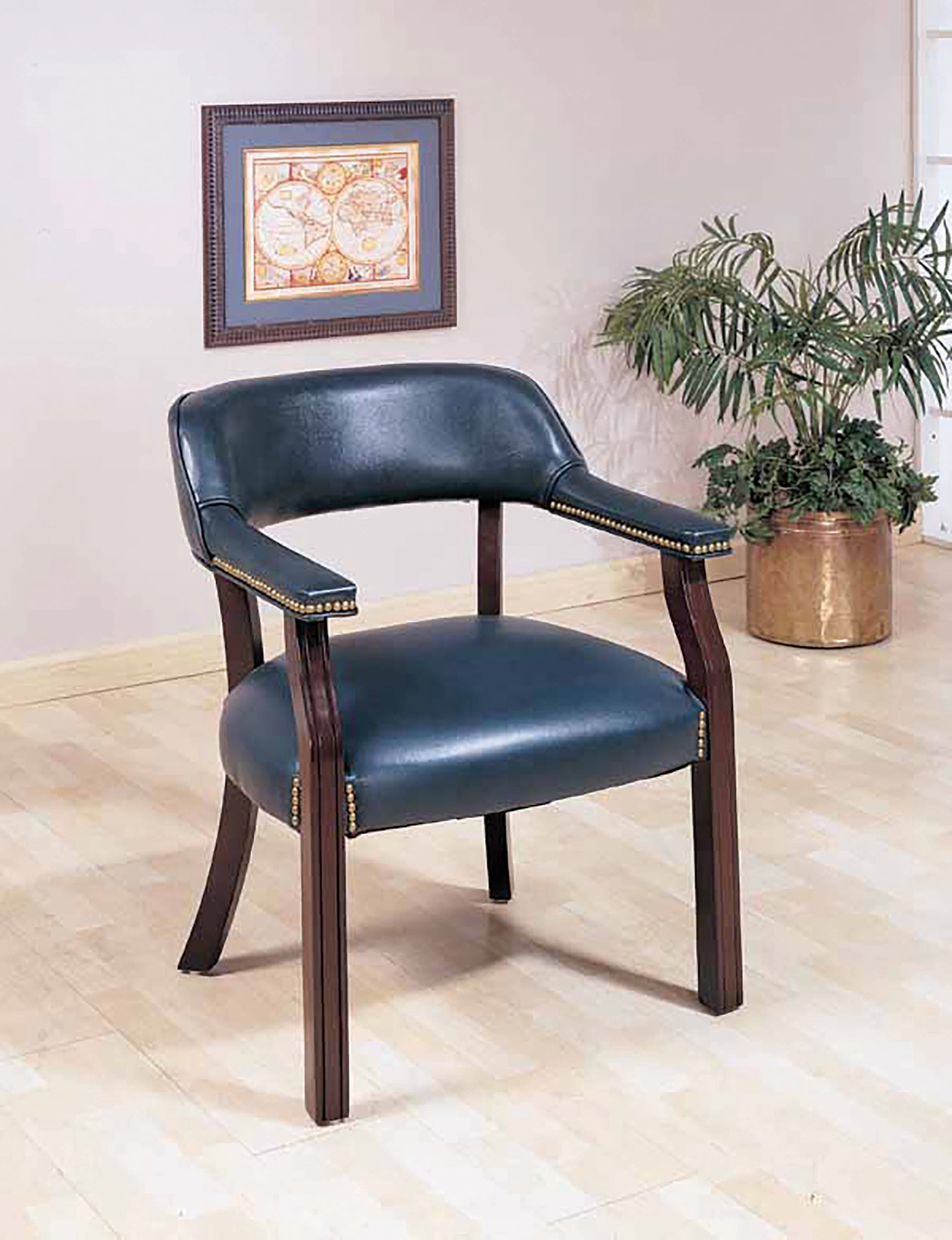Upholstered Office Chair with Nailhead Trim Blue - Image 2