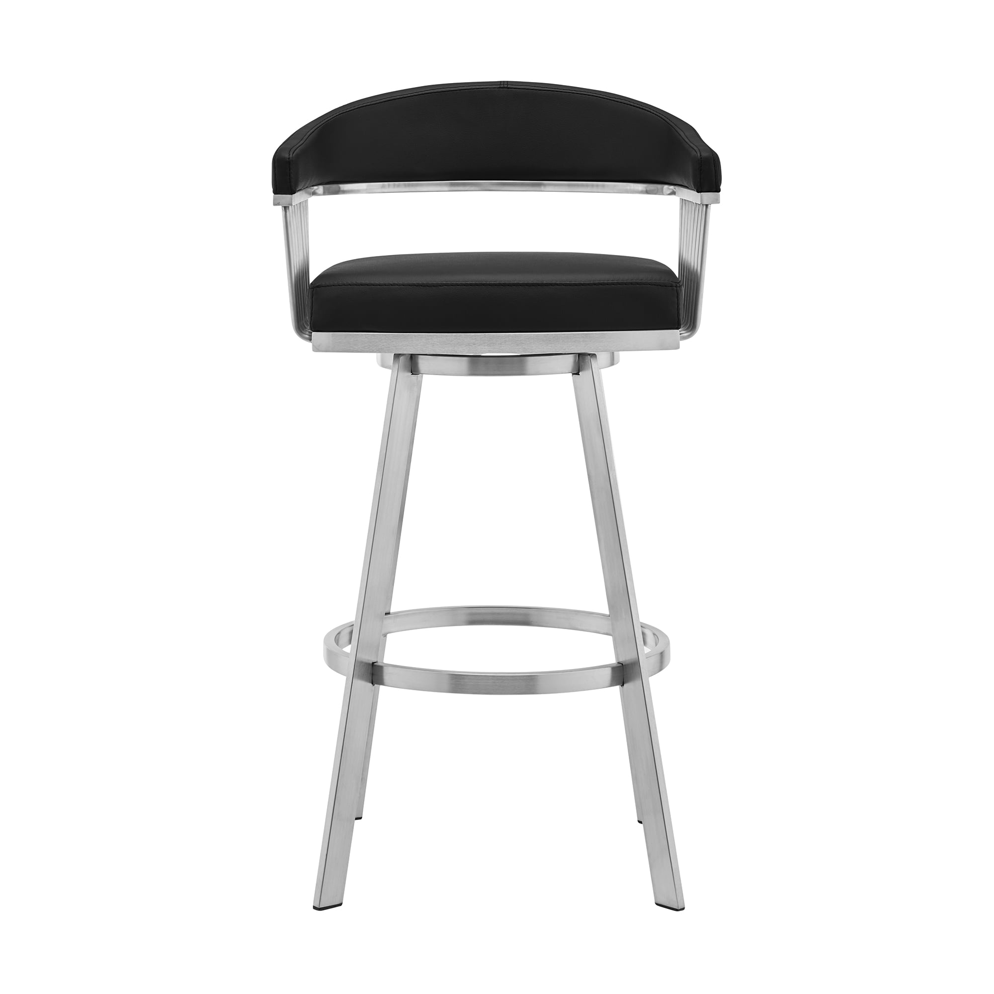 Chelsea 25" Swivel Counter Stool with Brushed Stainless Steel and Black Faux Leather - Image 5