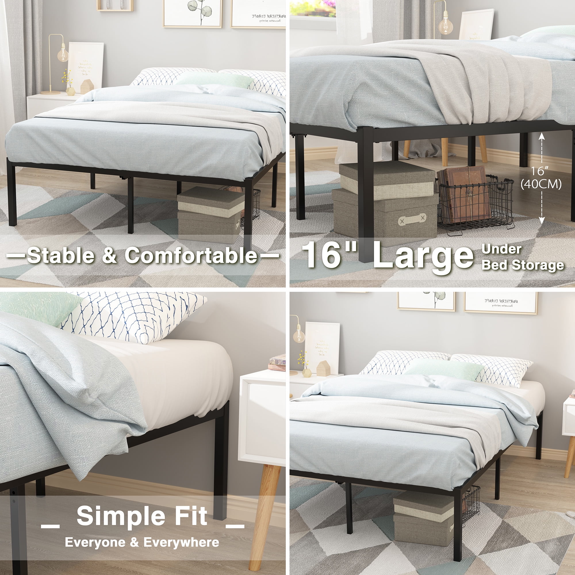 Yoneston 18" King Size Steel Platform Bed Frame for Kids Students with Under-Bed Storage - Image 6