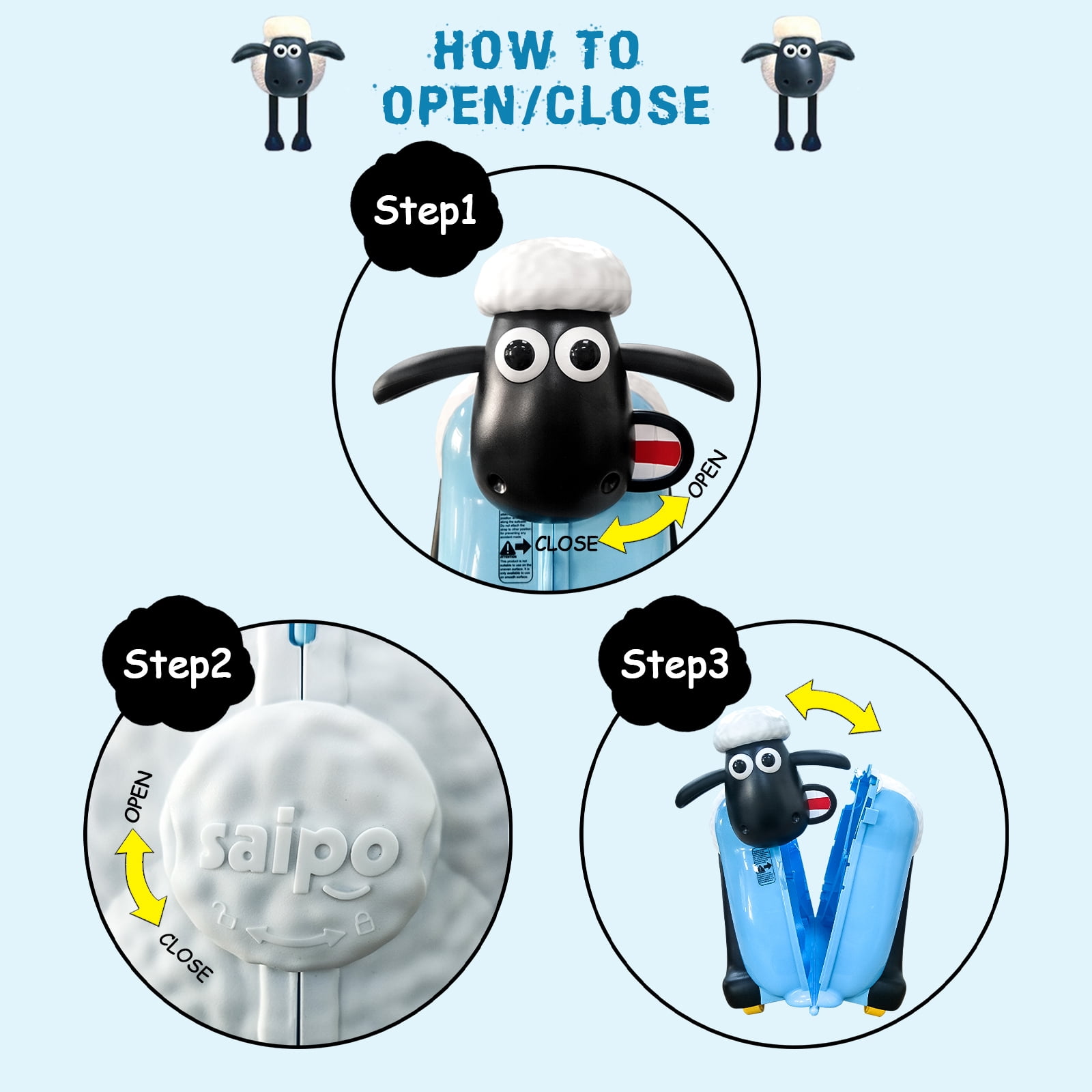 Shaun The Sheep Kids Ride on & Carry on Luggage Suitcase (Blue) - Image 2