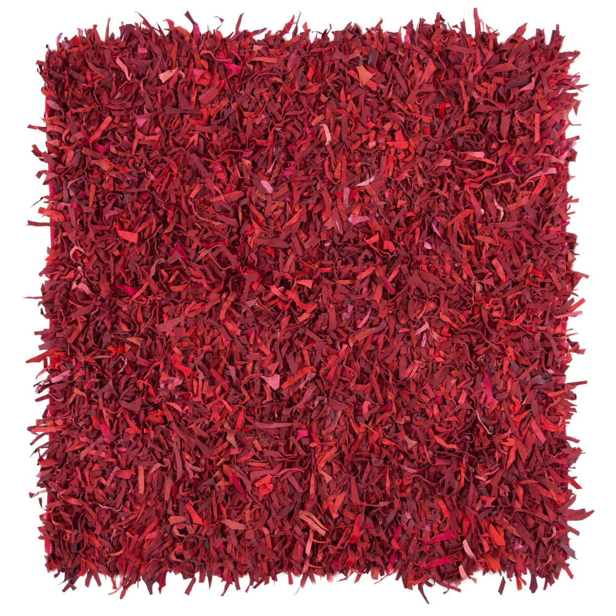 SAFAVIEH Leather Shag Dimitri Solid Area Rug, Red, 5' x 5' Square - Image 7