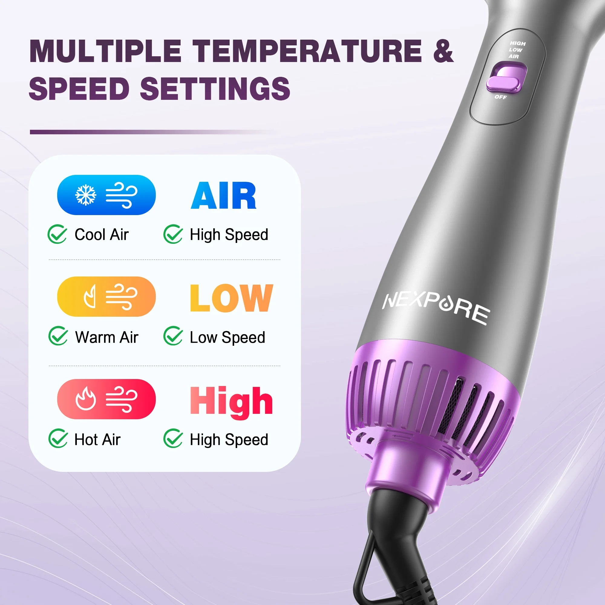 NEXPURE Hair Dryer and Blow Dryer Brush in One, New Upgrade 4 in 1 Hair Dryer Brush with Negative Ion Anti-frizz Ceramic Titanium Barrel - Image 5