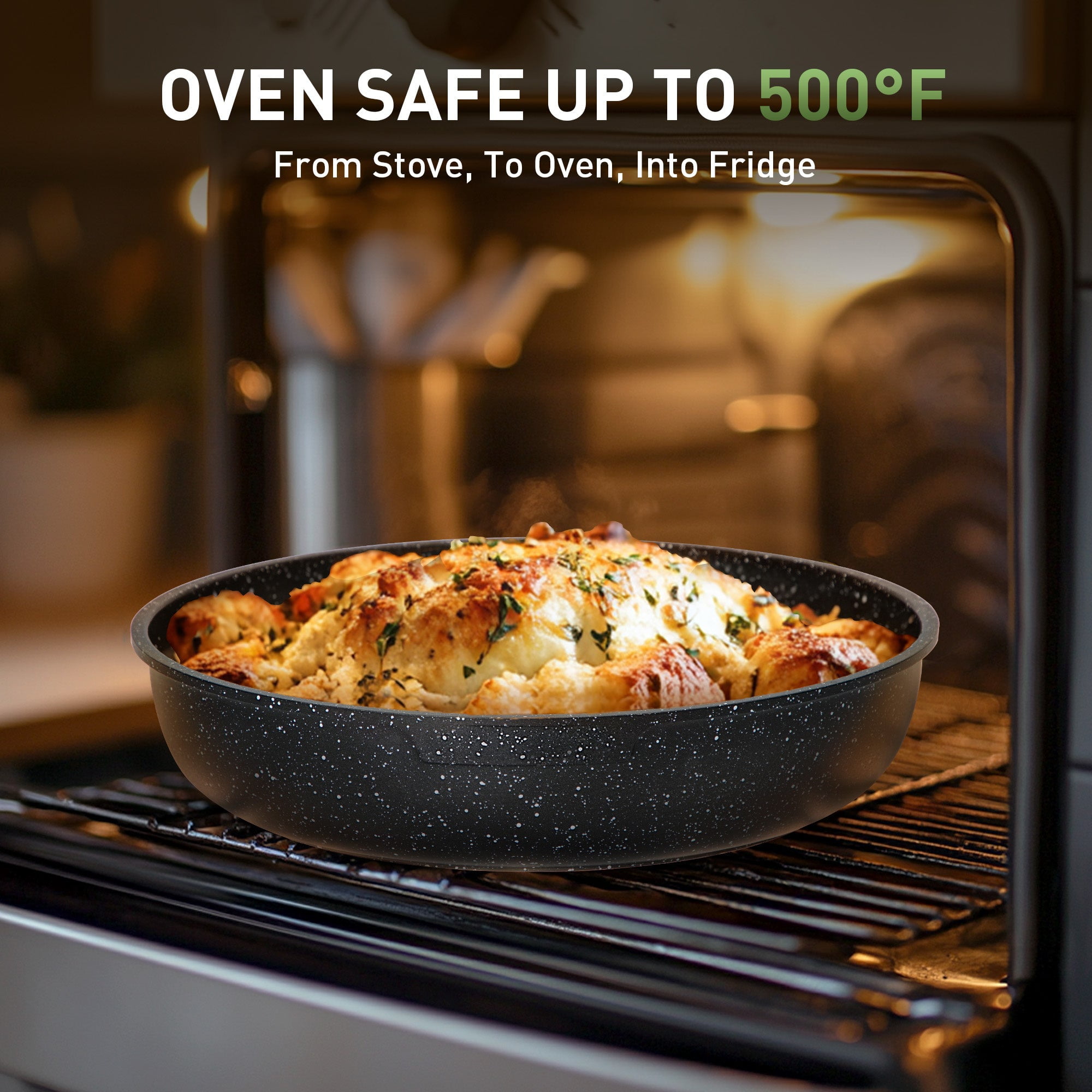 MF Studio 10 Pieces Removable Handle Nonstick Cookware Set, Induction-Safe Granite Pots and Pans, Black - Image 2