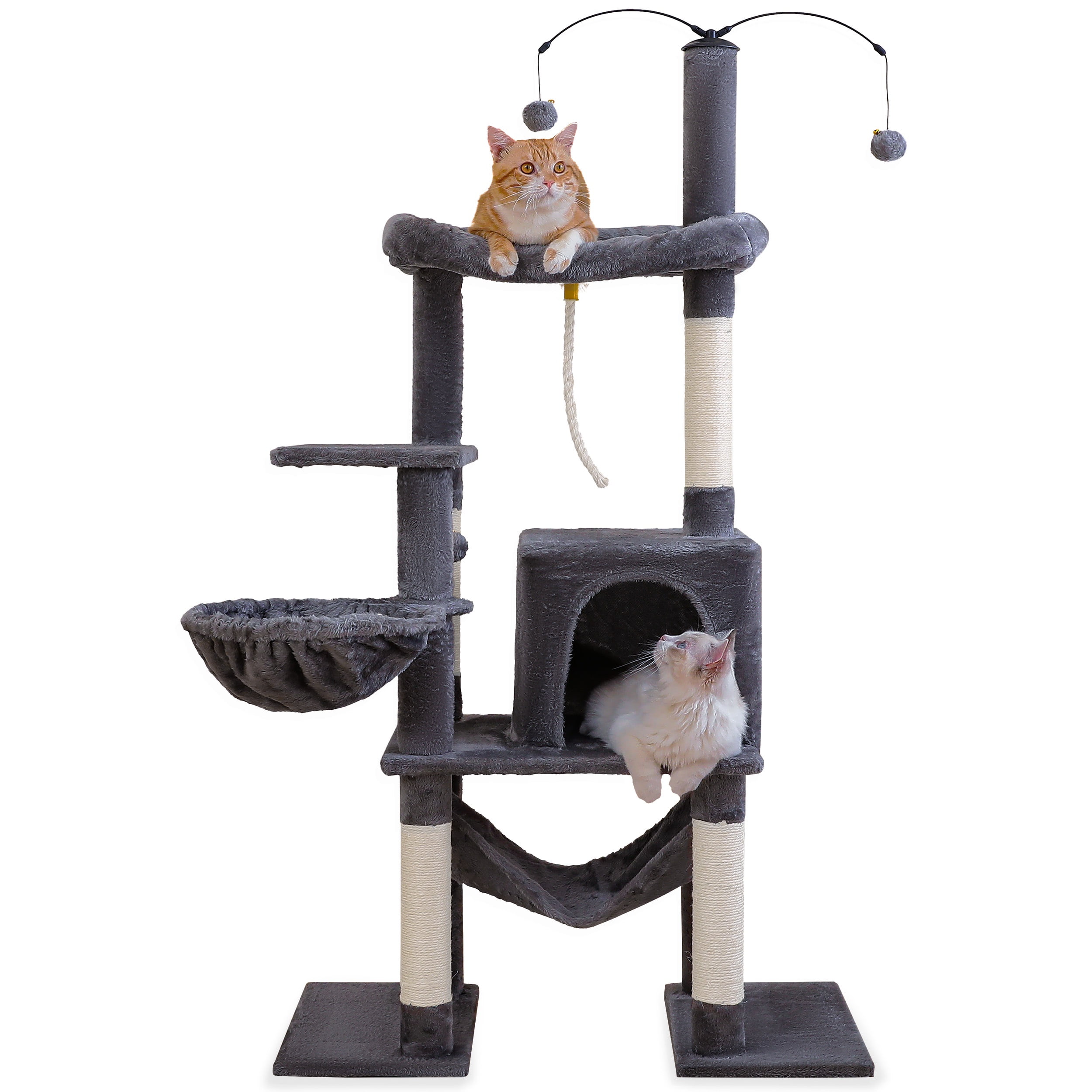 Vibrant Life 58.5inch Multi Level Cat Tree Tower with Interactive Dangling Ball and Double Base,Gray - Image 10