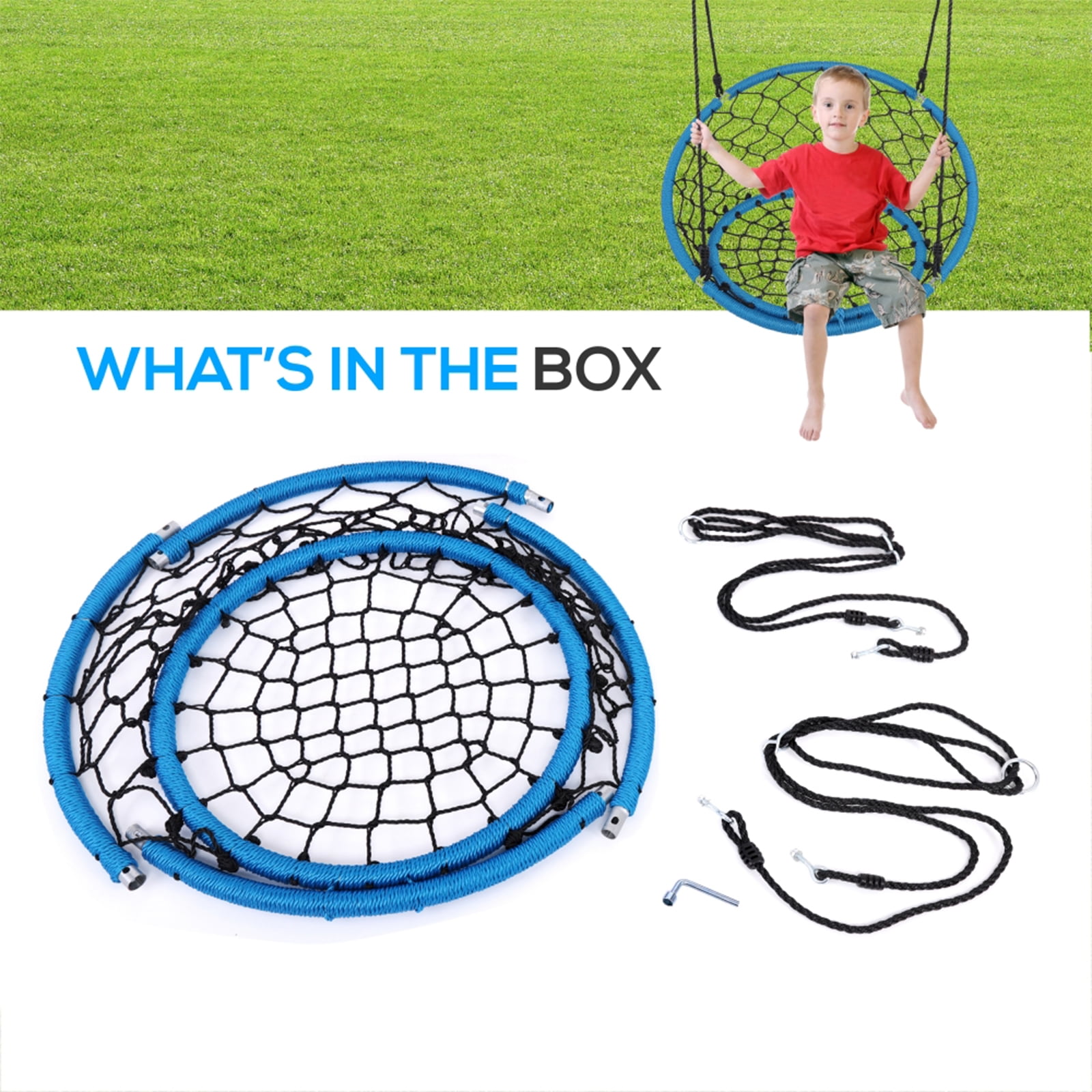 SereneLife SLSWNG125 - Netted Seat Swing - Indoor/Outdoor Hanging Rope Swinging Saucer Seat Swing - Image 2