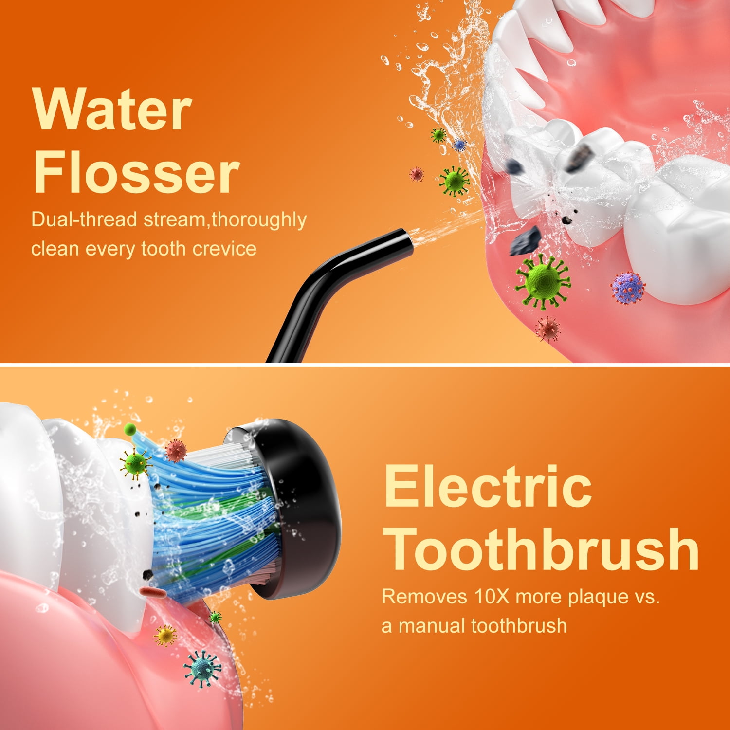 Fairywill Electric Toothbrush Water Flosser Combo, 47000/min Sonic Toothbrush with 5 Modes and 300ml Oral Irrigator,4 Brush Heads & 4 Jet Tips Included, Black - Image 6