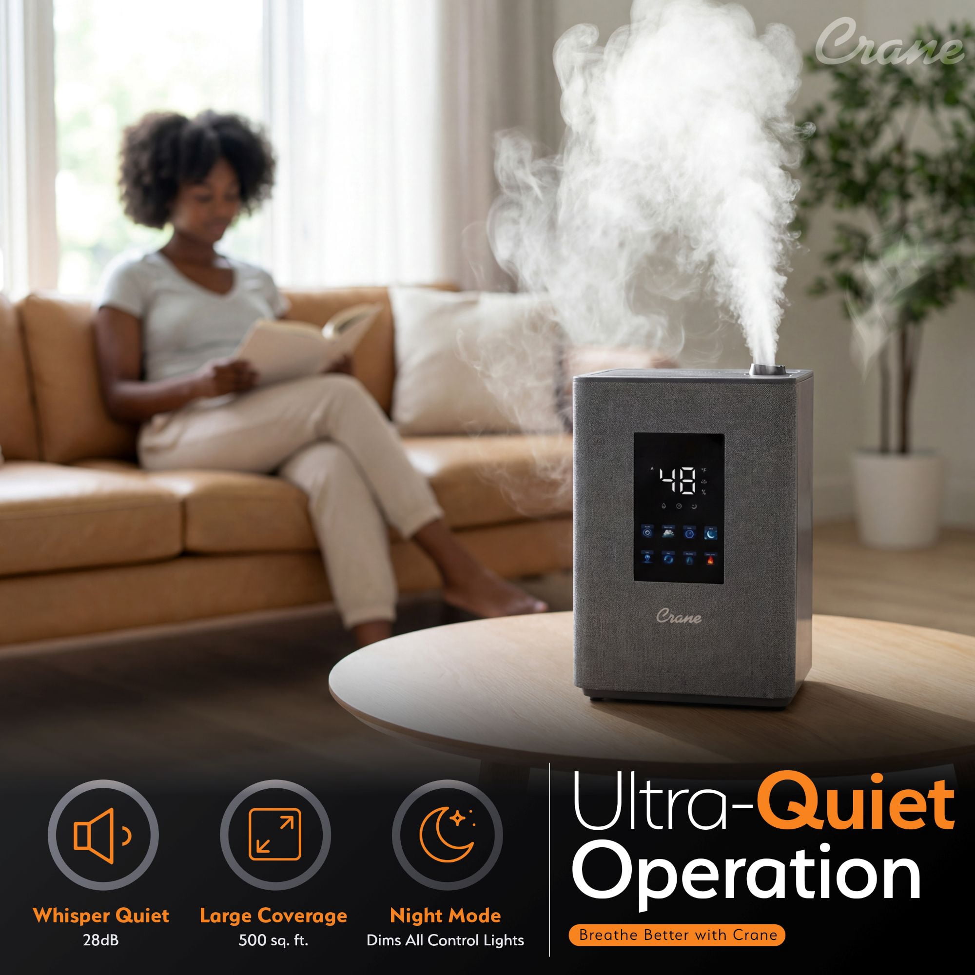 Crane Top Fill Warm & Cool Mist Humidifier, 1.2 Gallon Tank, Digital Humidistat & Touchscreen, With Remote - Image 4